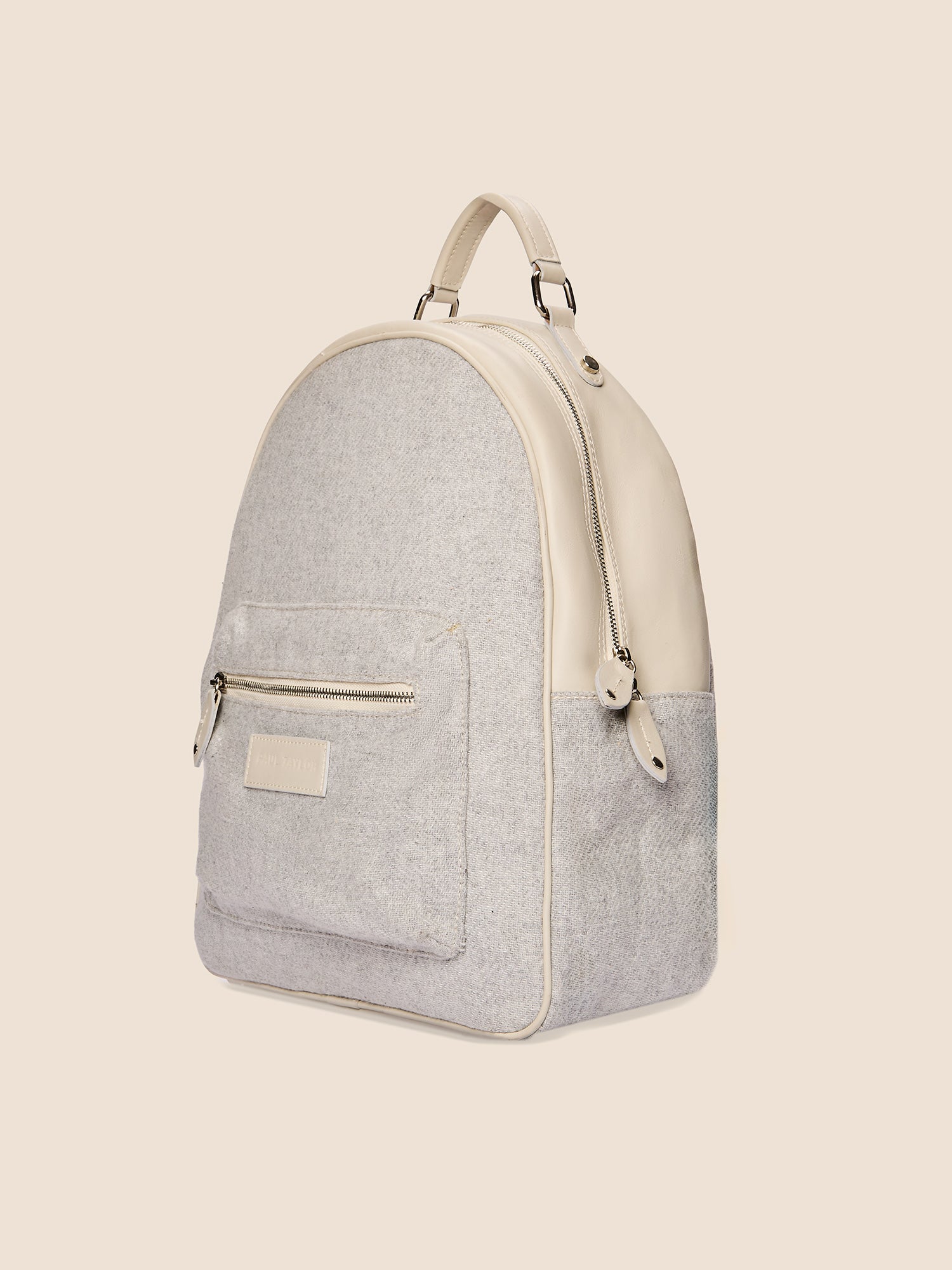 LEATHER AND WOOL FABRIC BACKPACK