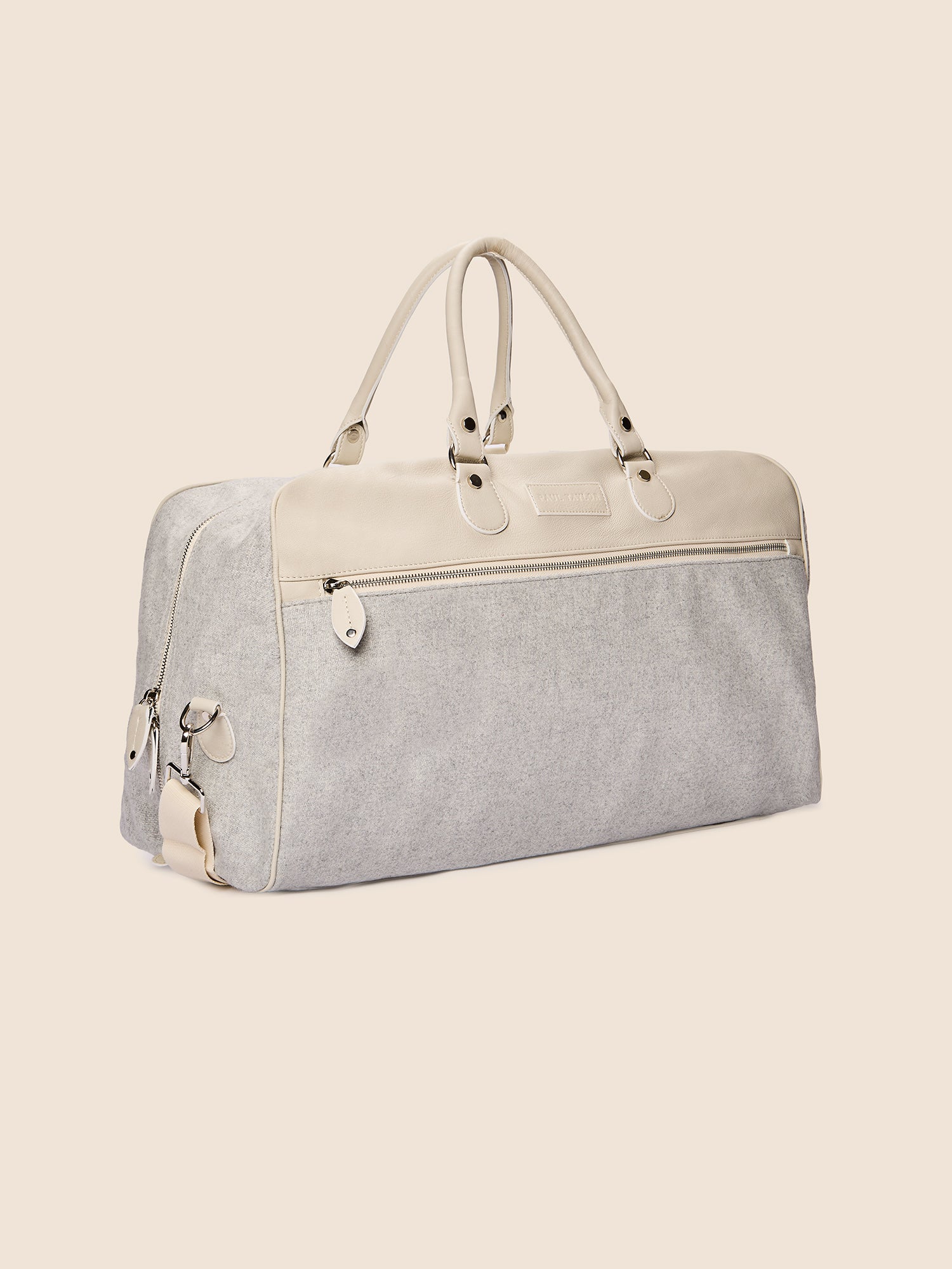 LEATHER AND WOOL FABRIC TRAVEL BAG