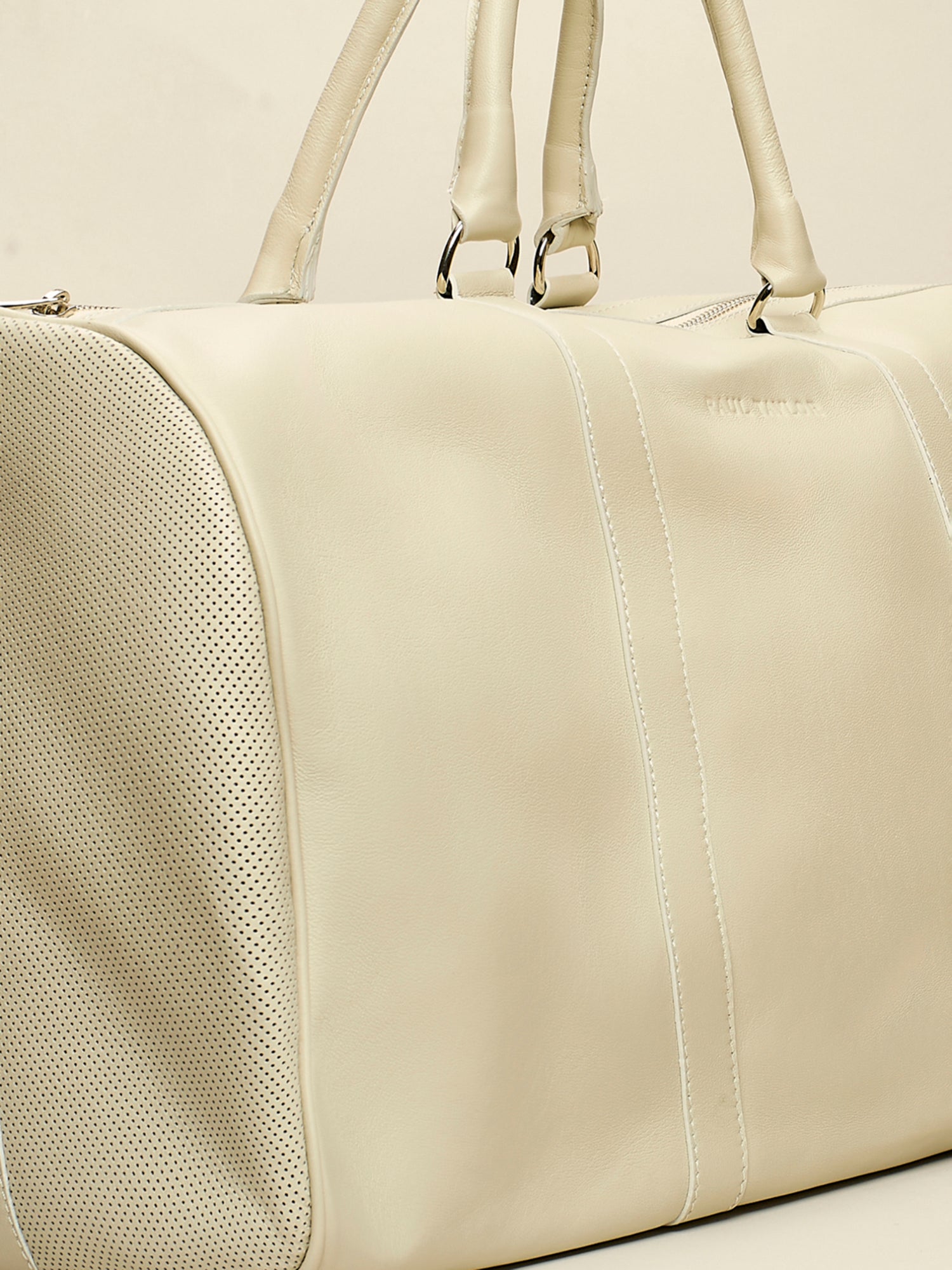 LIGHT BEIGE PERFORATED CALFSKIN DUFFLE BAG