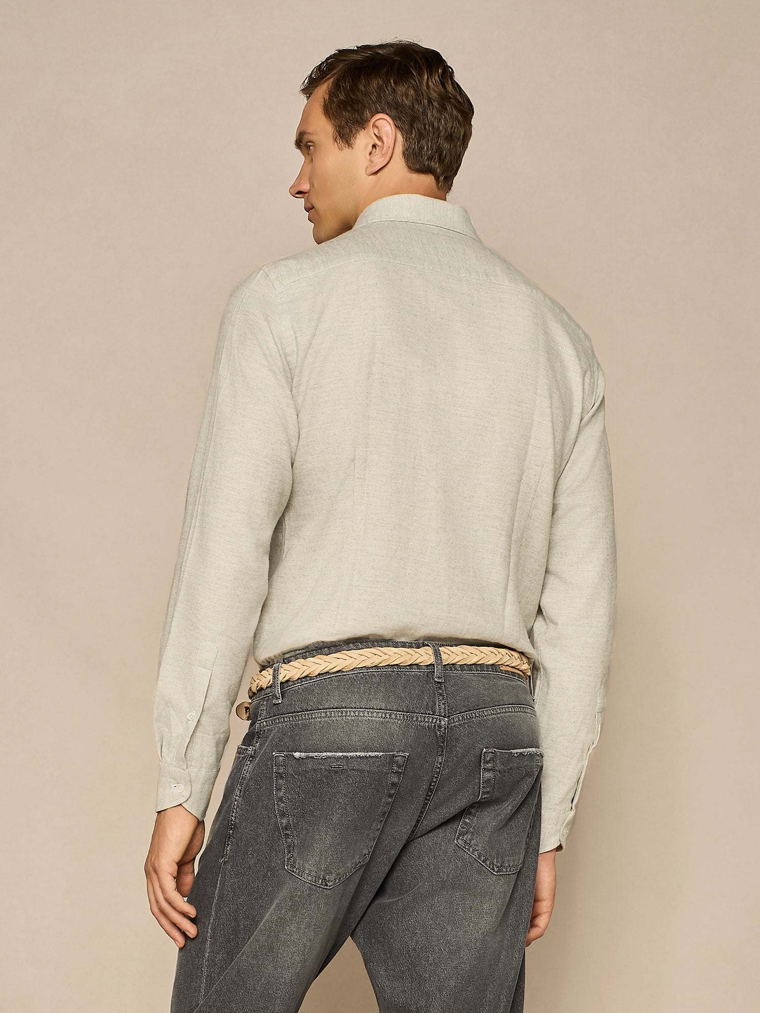 LIGHT GREY HERRINGBONE FLANNEL SHIRT