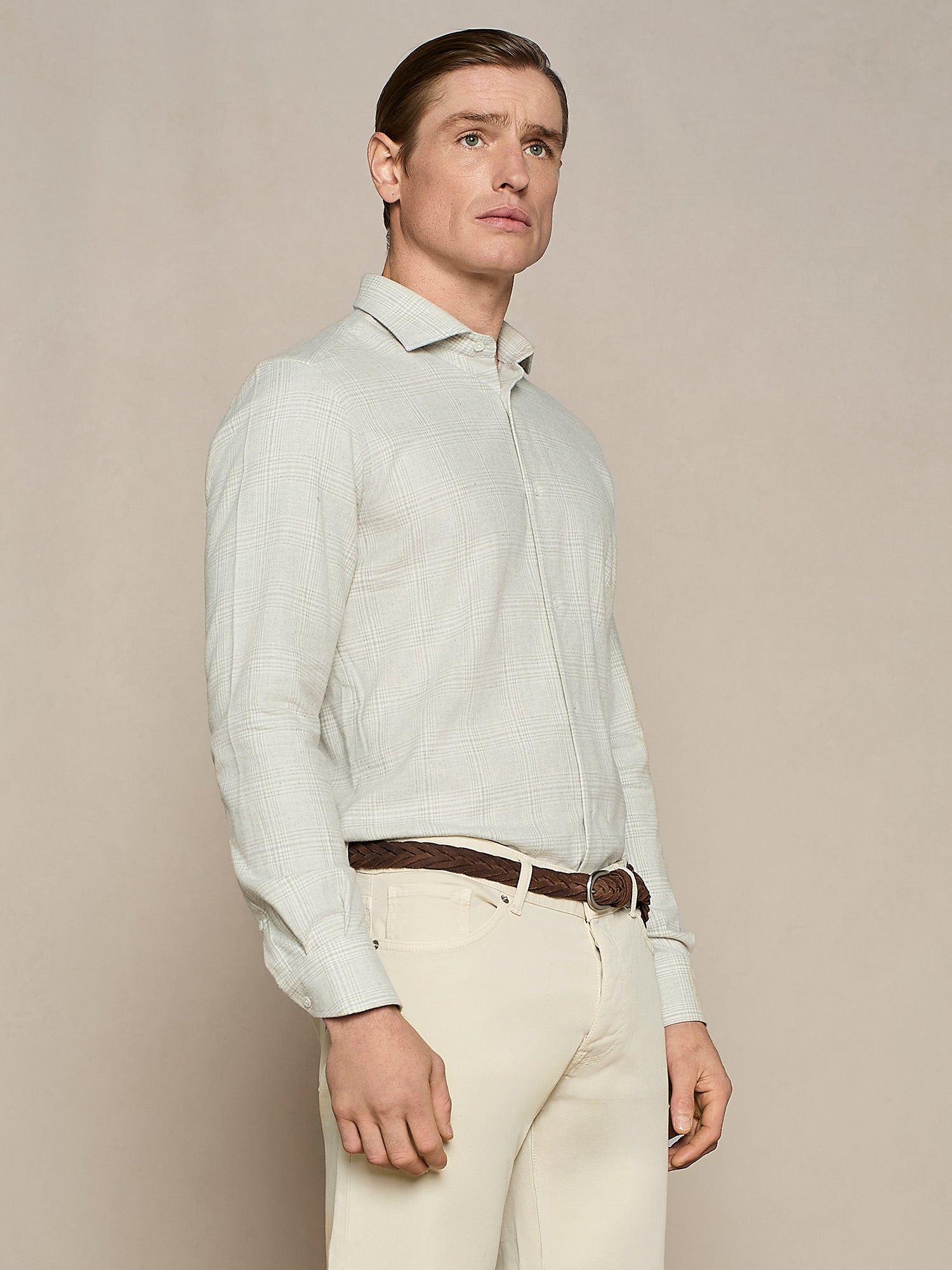 LIGHT GREY CHECK FLANNEL SHIRT
