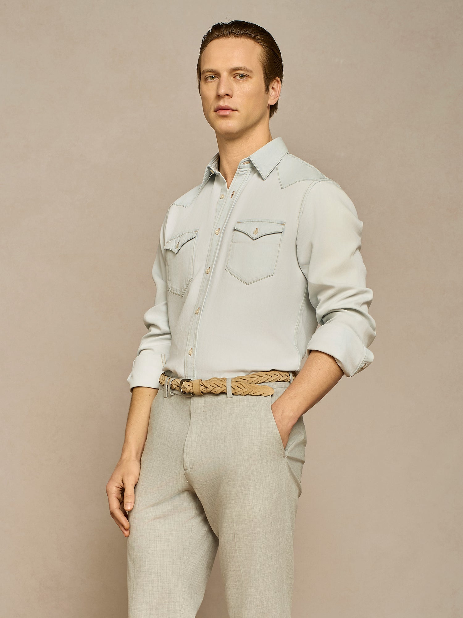BLUE BLEACHED DENIM SHIRT