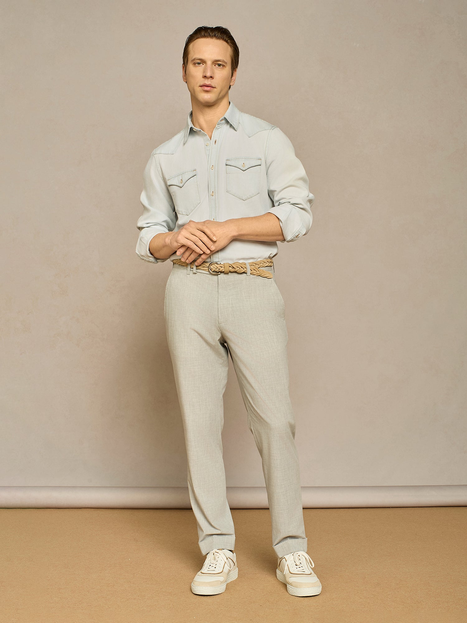 BLUE BLEACHED DENIM SHIRT