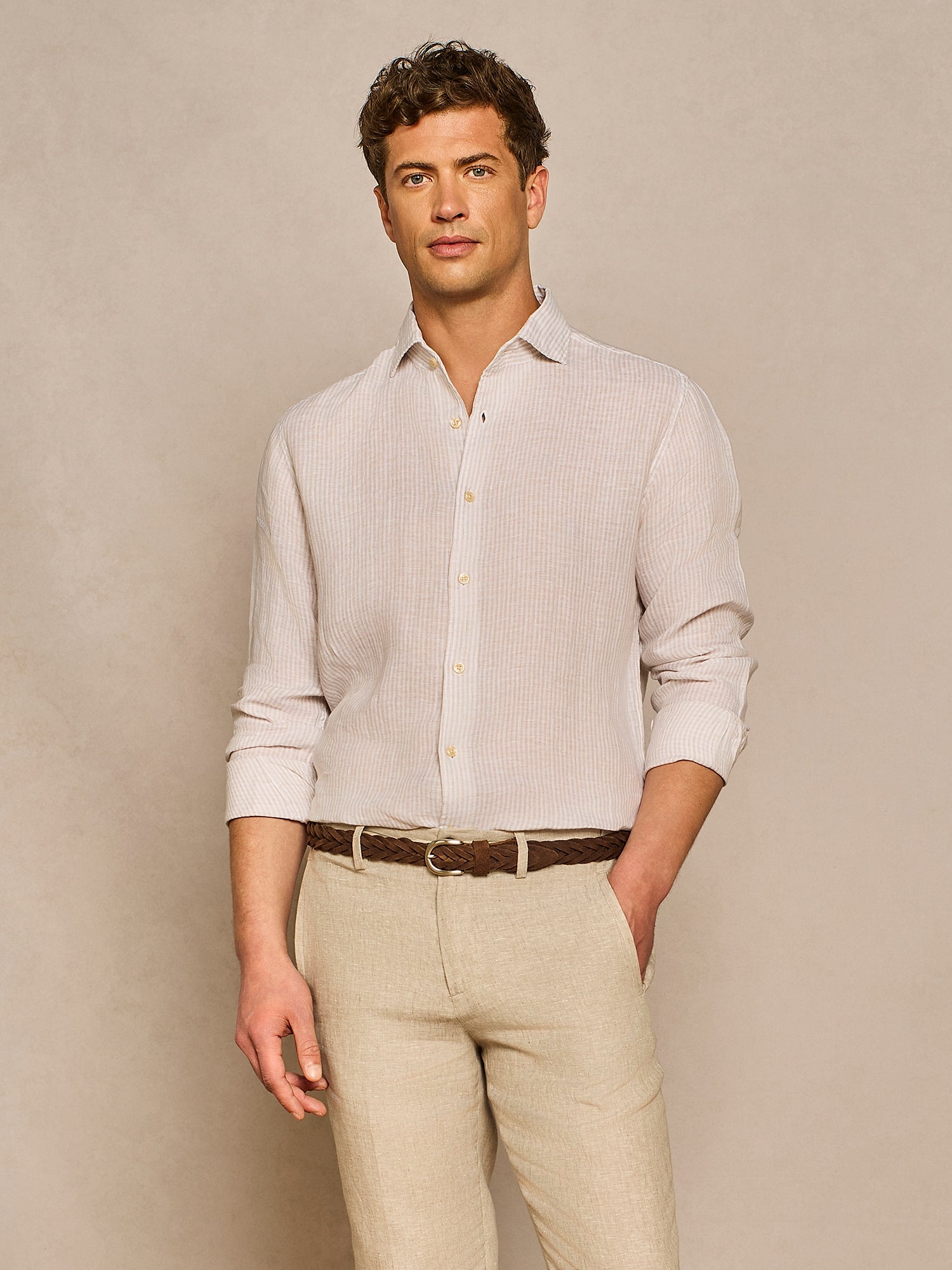 BEIGE STRIPED LINEN SHIRT