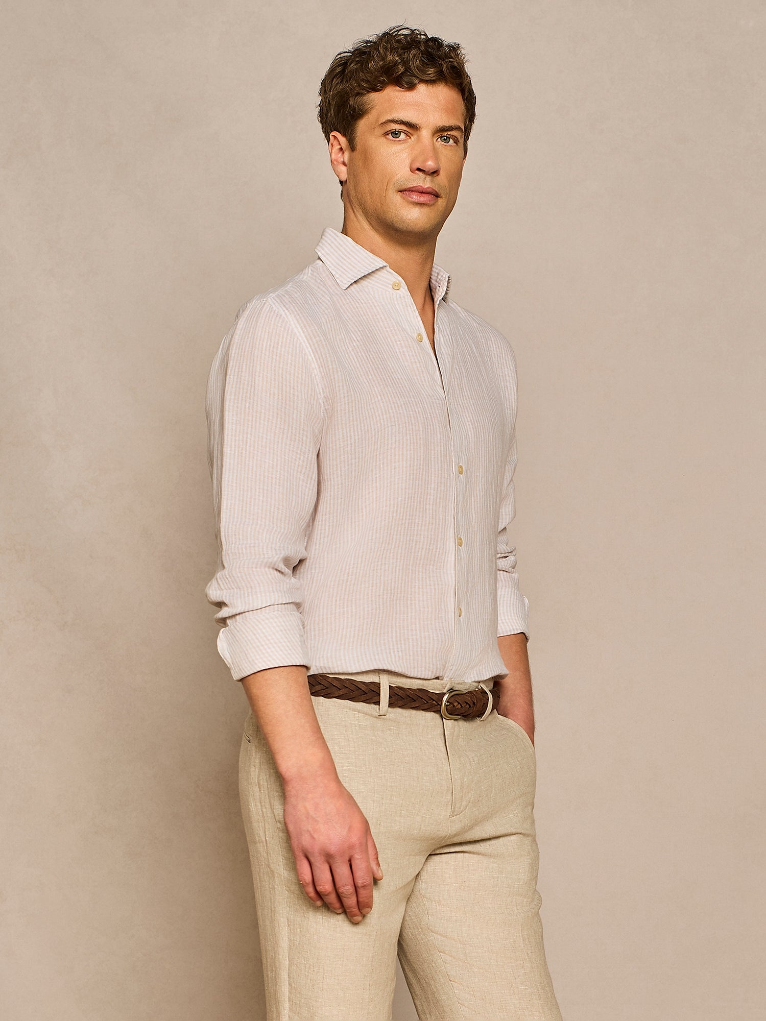 BEIGE STRIPED LINEN SHIRT