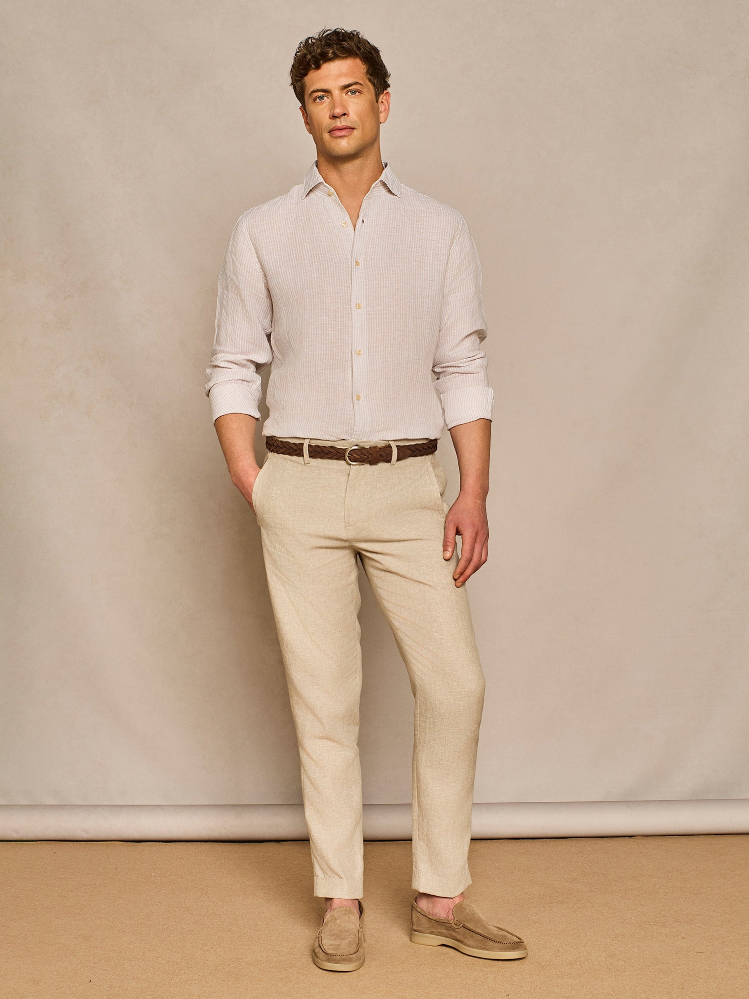 BEIGE STRIPED LINEN SHIRT