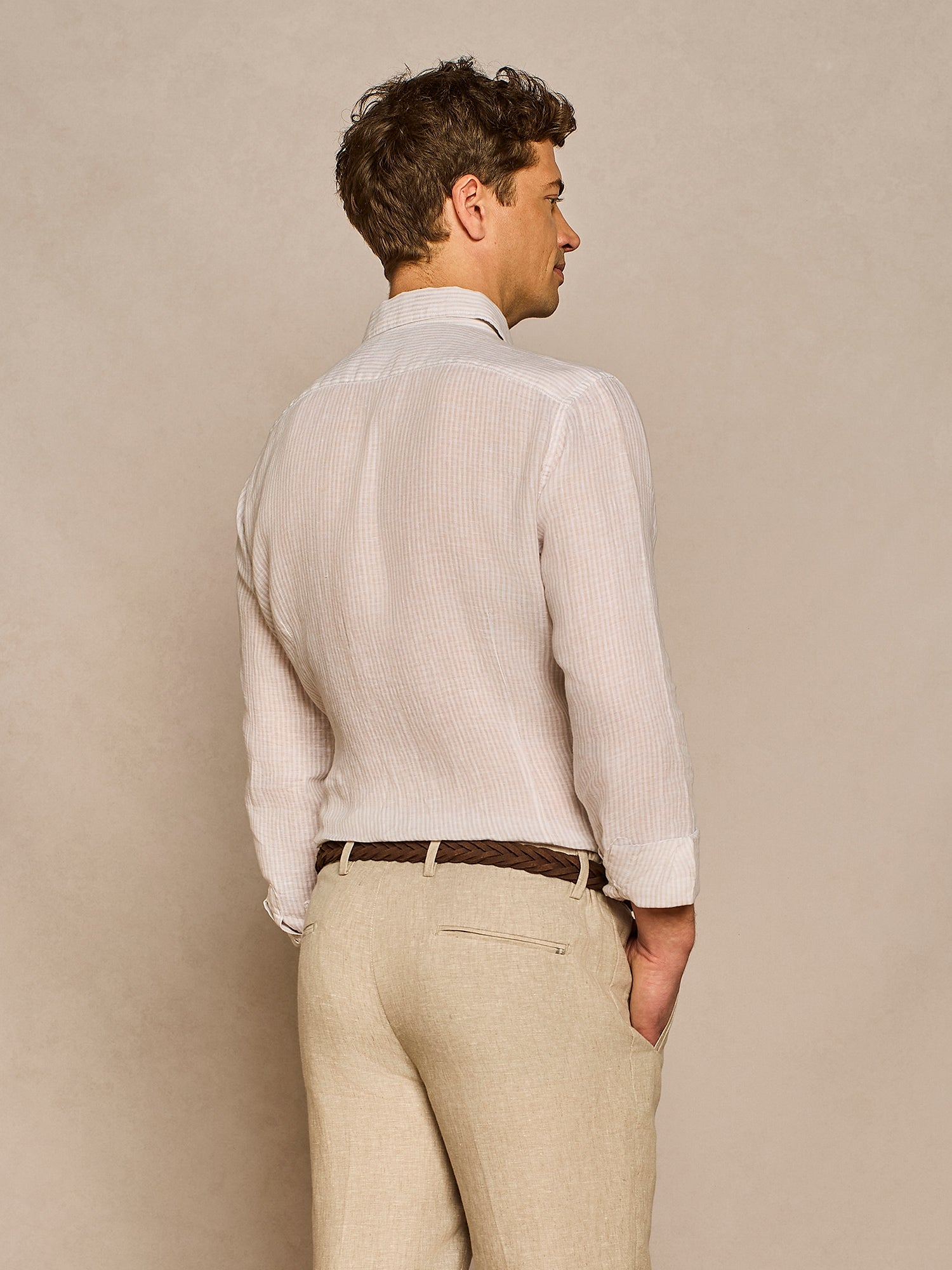 BEIGE STRIPED LINEN SHIRT