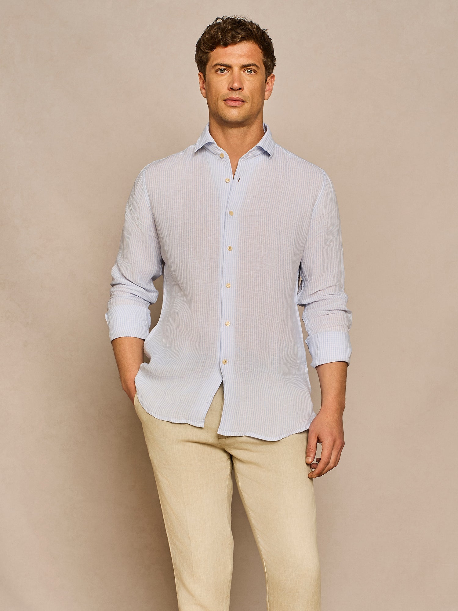 LIGHT BLUE STRIPED LINEN SHIRT