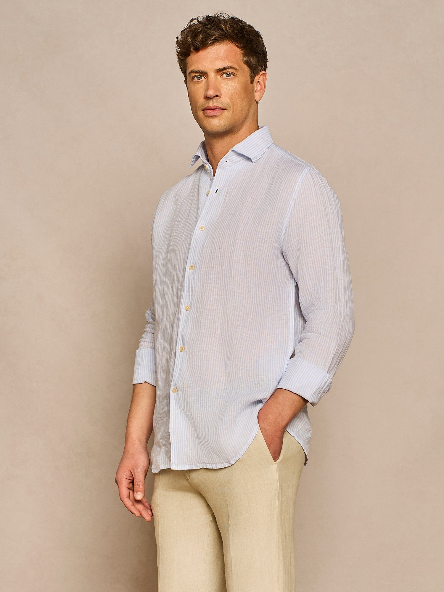 LIGHT BLUE STRIPED LINEN SHIRT