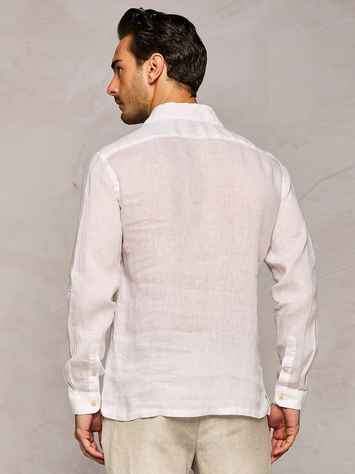 WHITE HALF PLACKET LINEN SHIRT