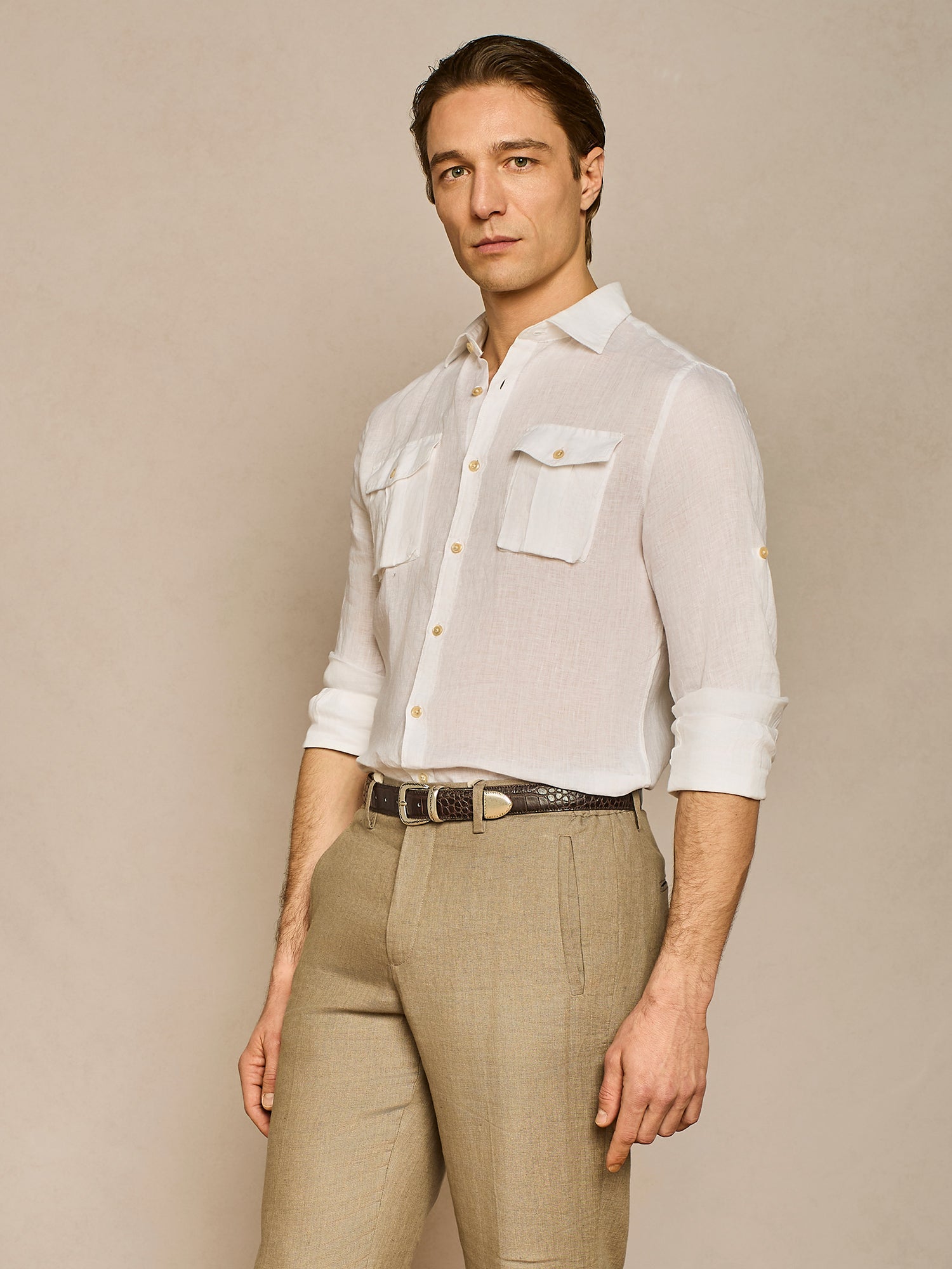 WHITE SAFARI LINEN SHIRT