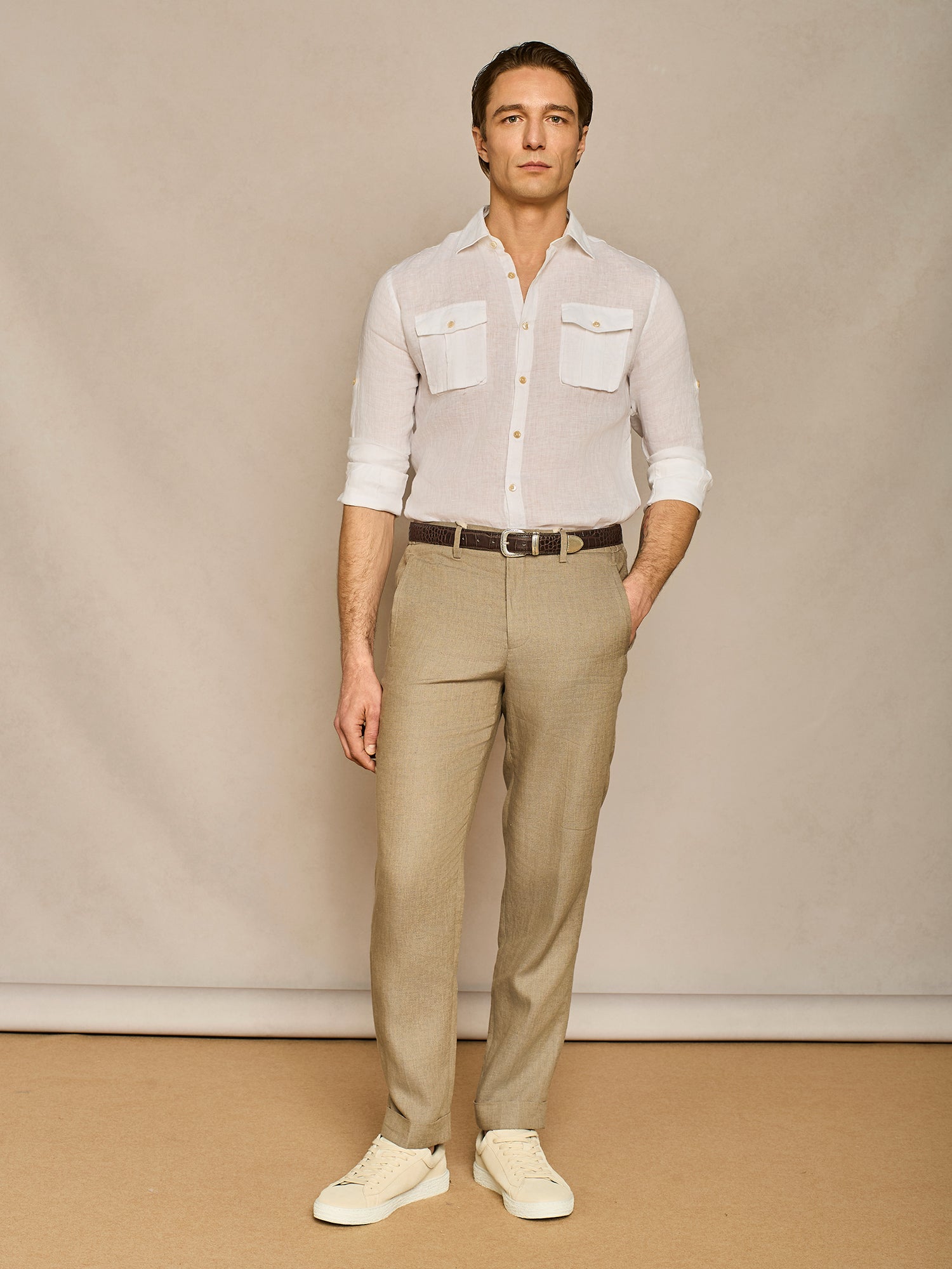 WHITE SAFARI LINEN SHIRT