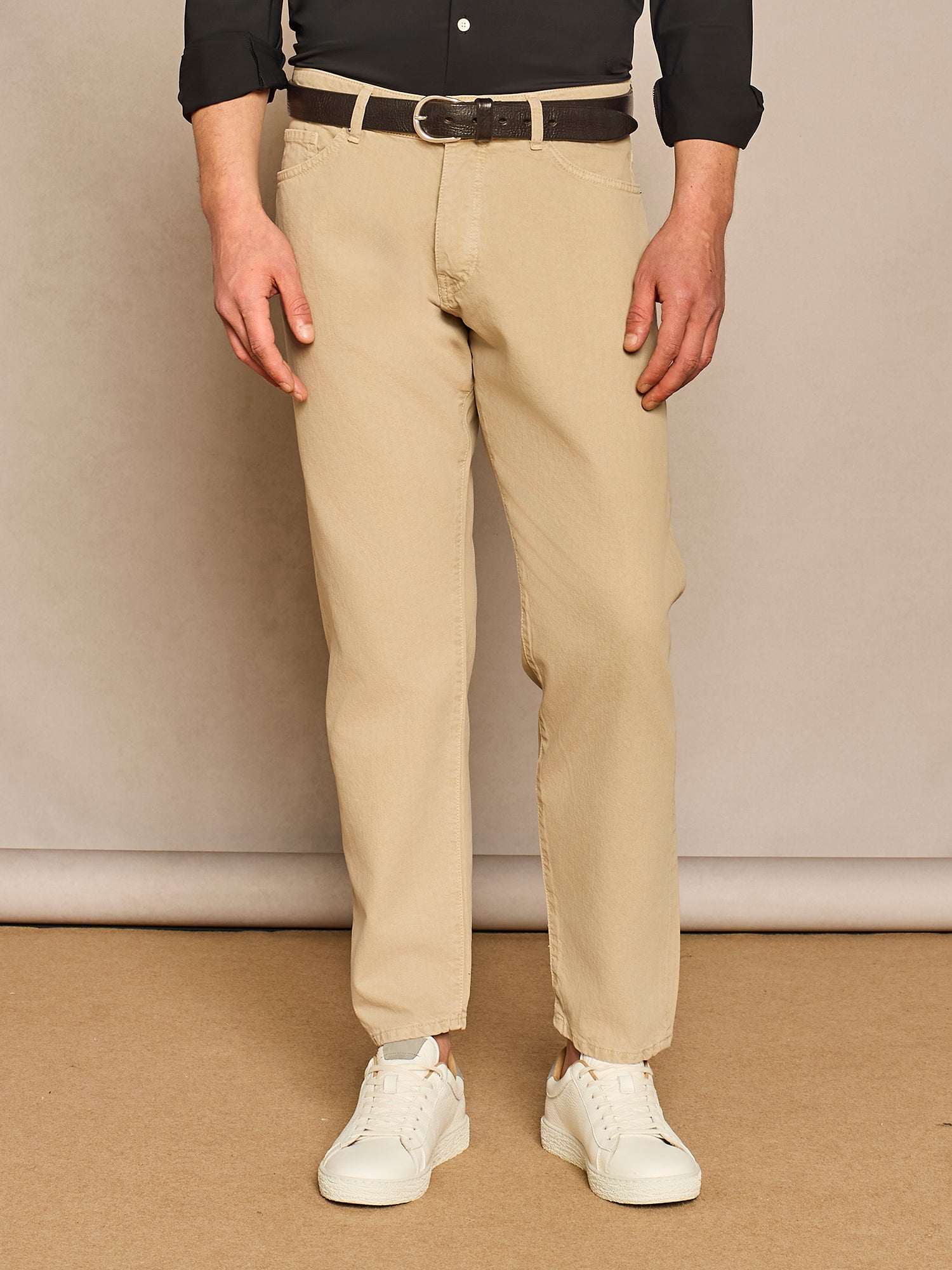 LIGHT BEIGE FIVE POCKETS DENIM TROUSER