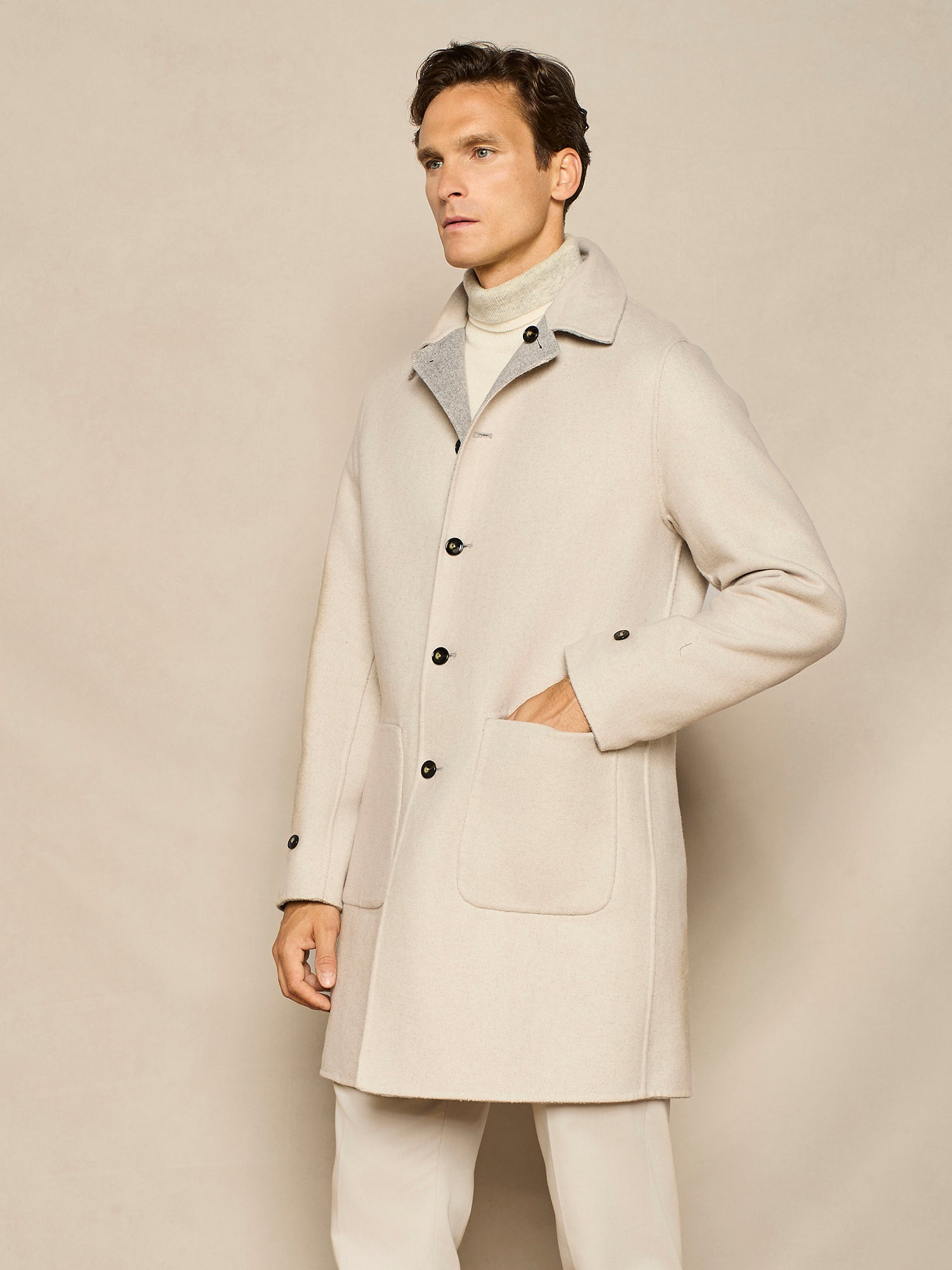 GREY HERRINGBONE REVERSIBLE COAT