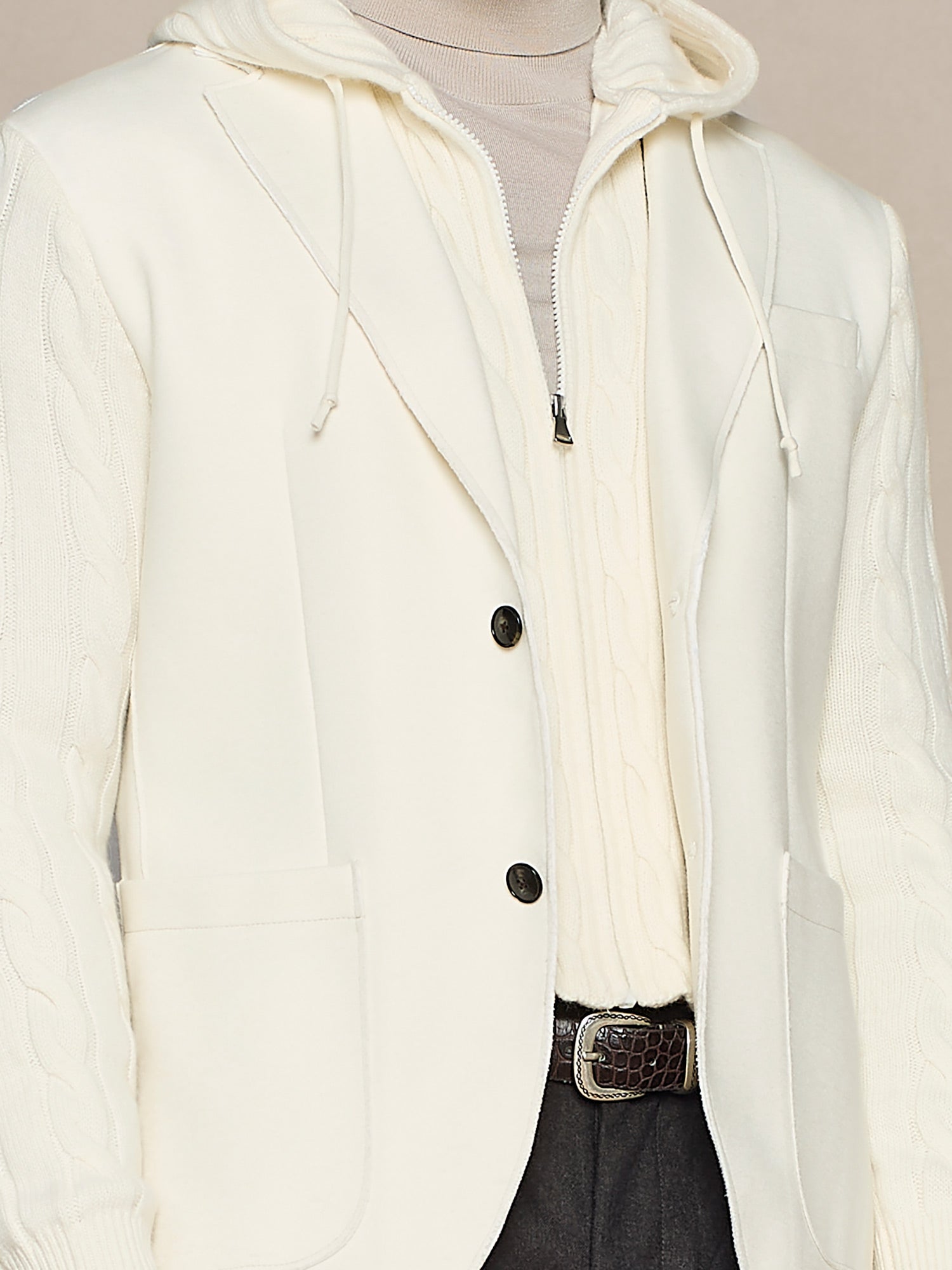 OFF WHITE JERSEY JACKET WITH KNITTED BIB AND SLEEVES