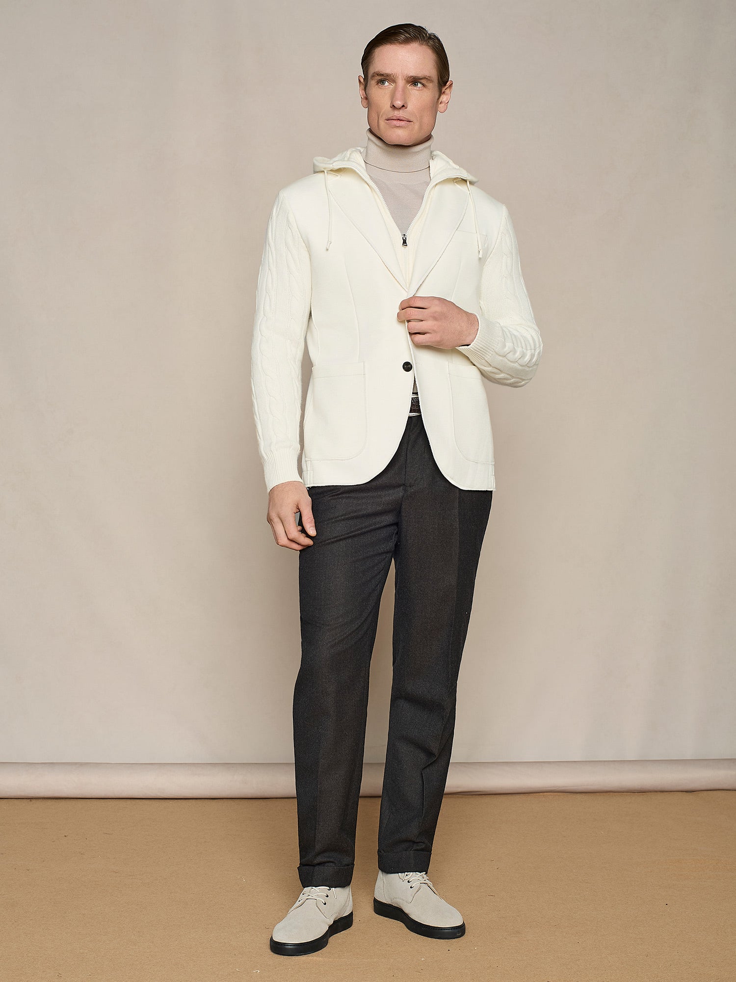OFF WHITE JERSEY JACKET WITH KNITTED BIB AND SLEEVES