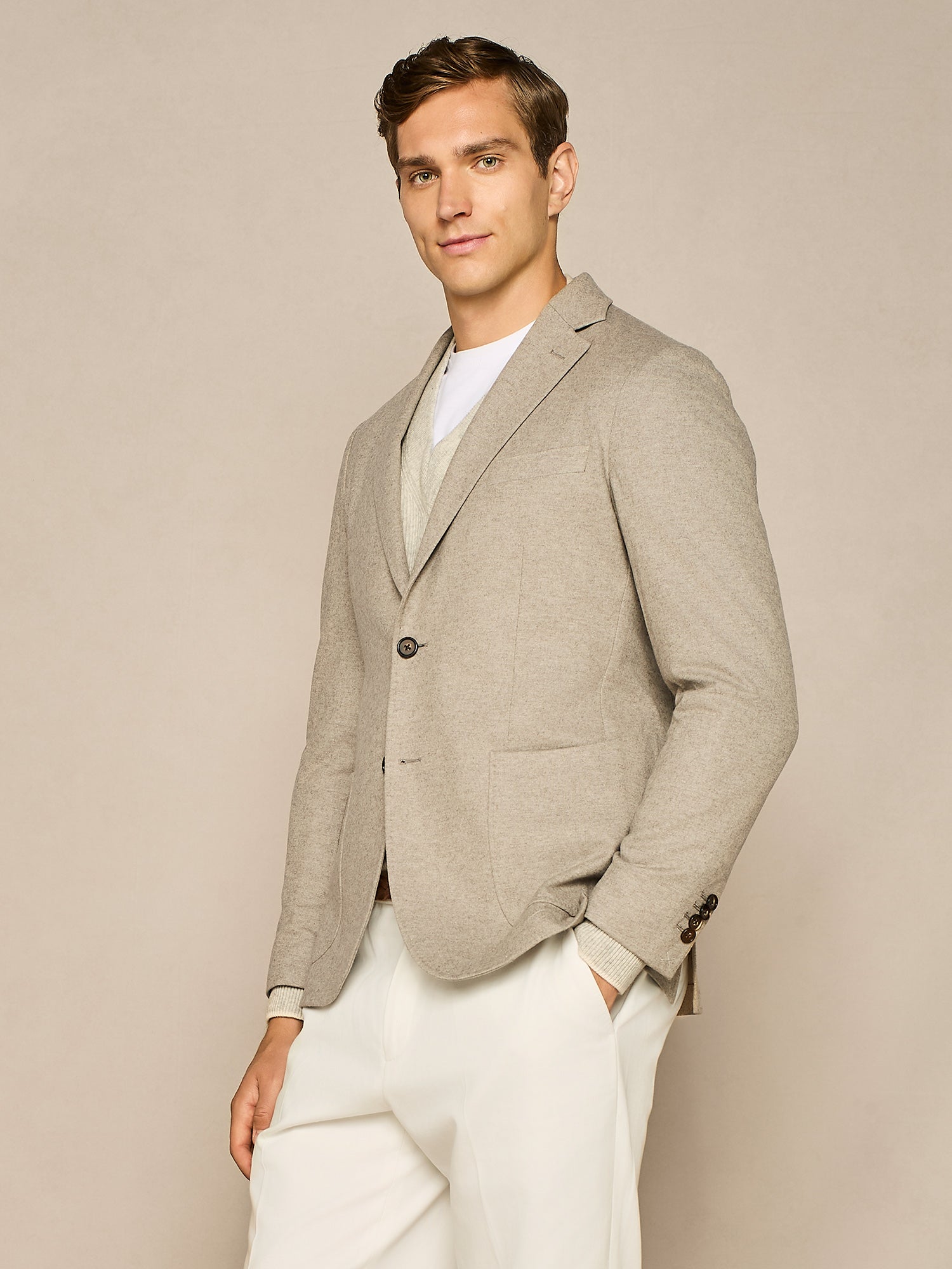 TAUPE KNITTED JERSEY UNLINED JACKET