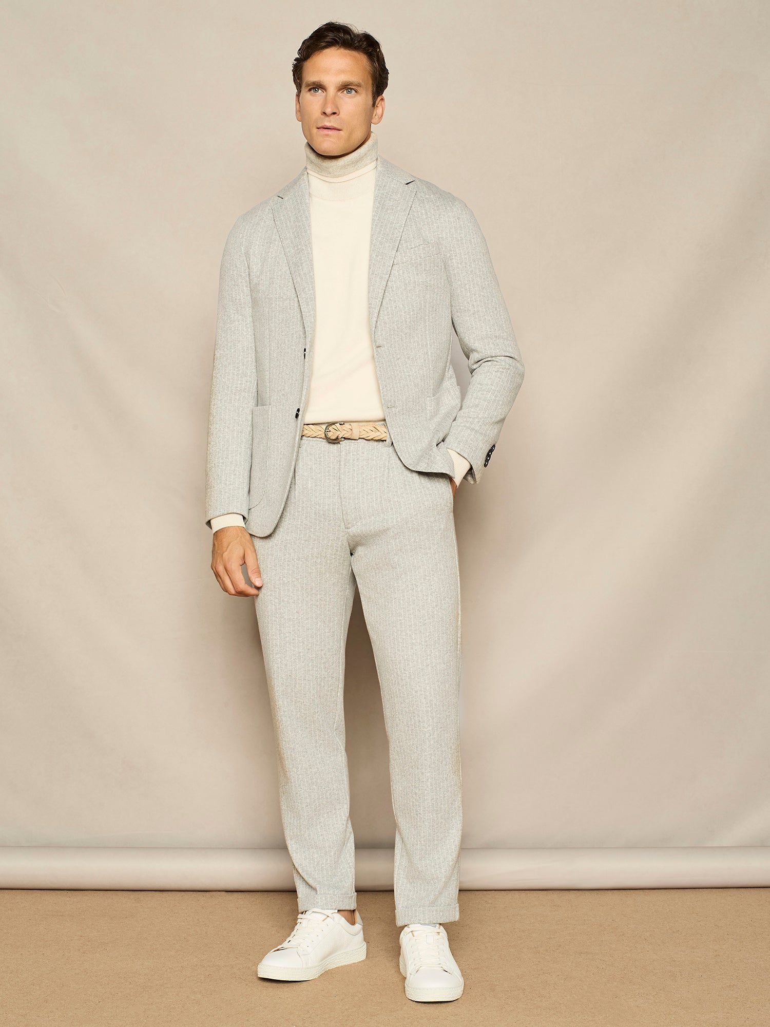 LIGHT GREY PINSTRIPED JERSEY JACKET