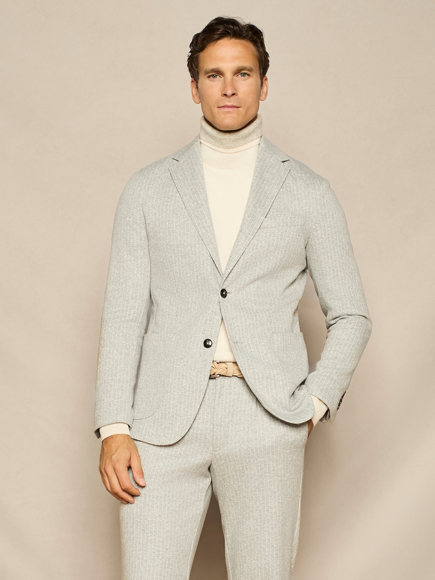 LIGHT GREY PINSTRIPED JERSEY JACKET