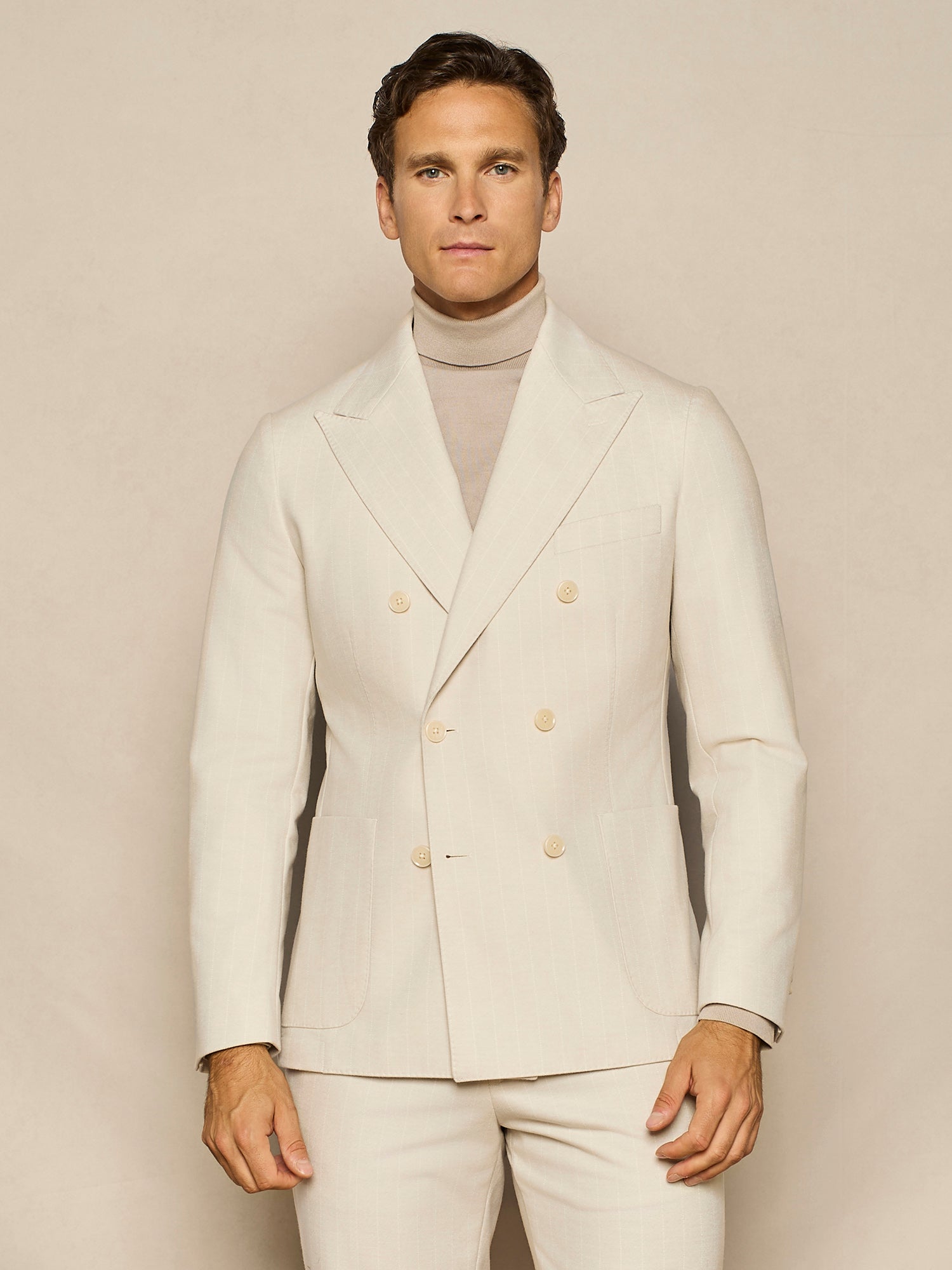 BUTTER PINSTRIPED WOOL JERSEY DOUBLE BREASTED JACKET