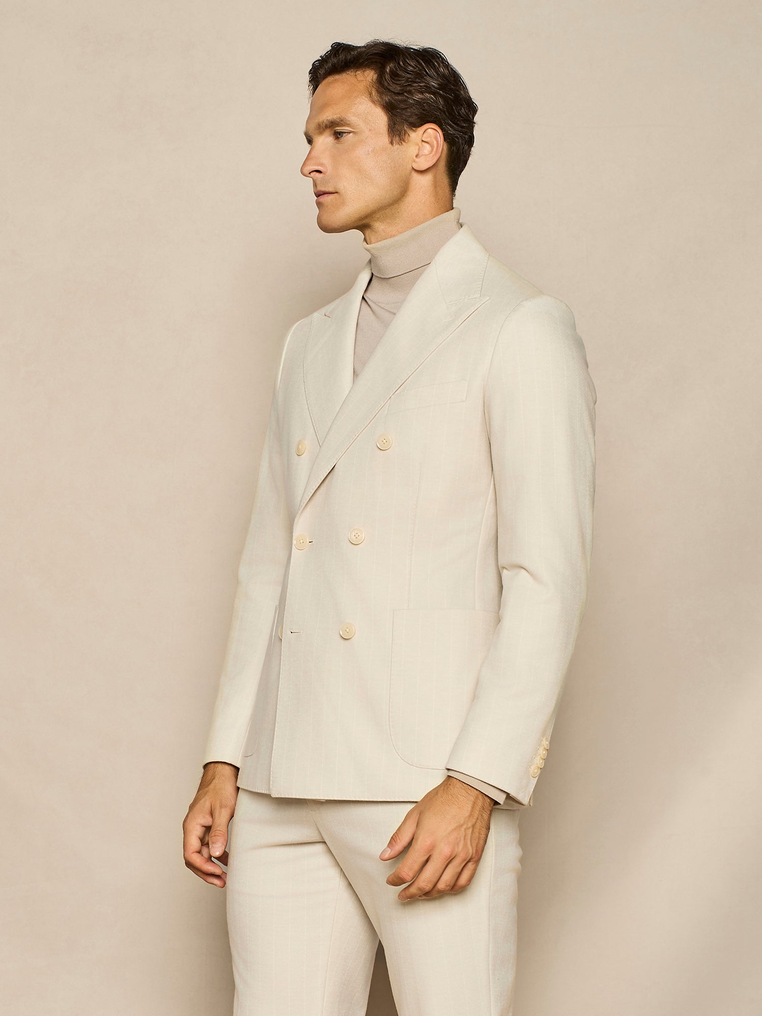 BUTTER PINSTRIPED WOOL JERSEY DOUBLE BREASTED JACKET