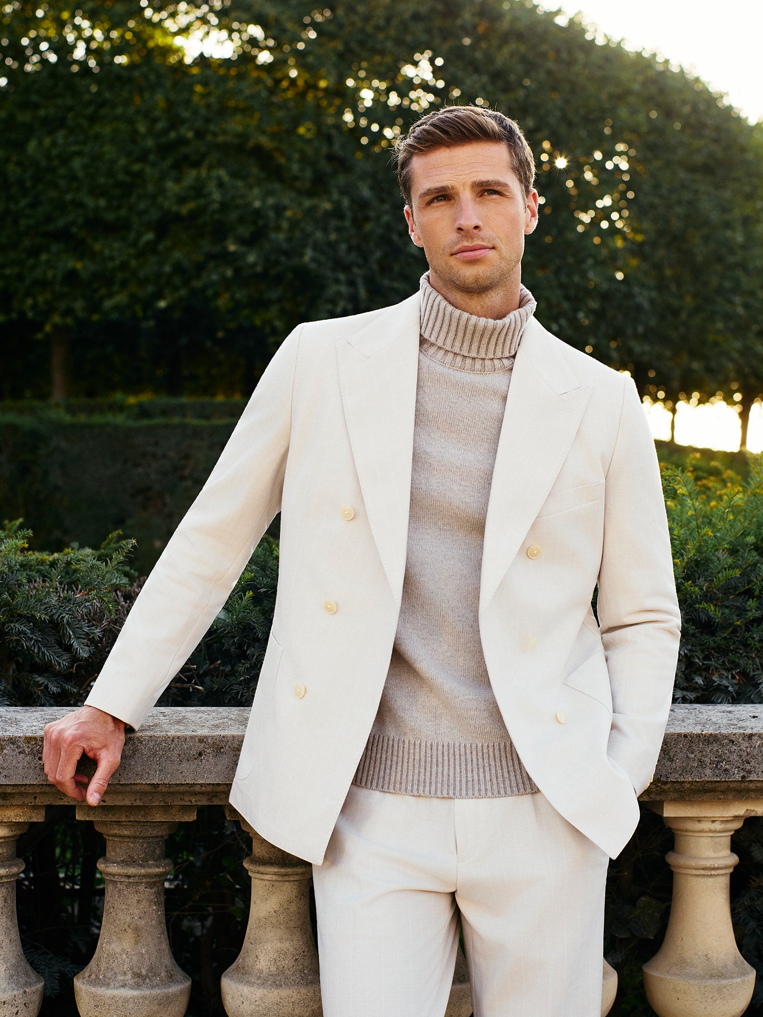 BUTTER PINSTRIPED WOOL JERSEY DOUBLE BREASTED JACKET