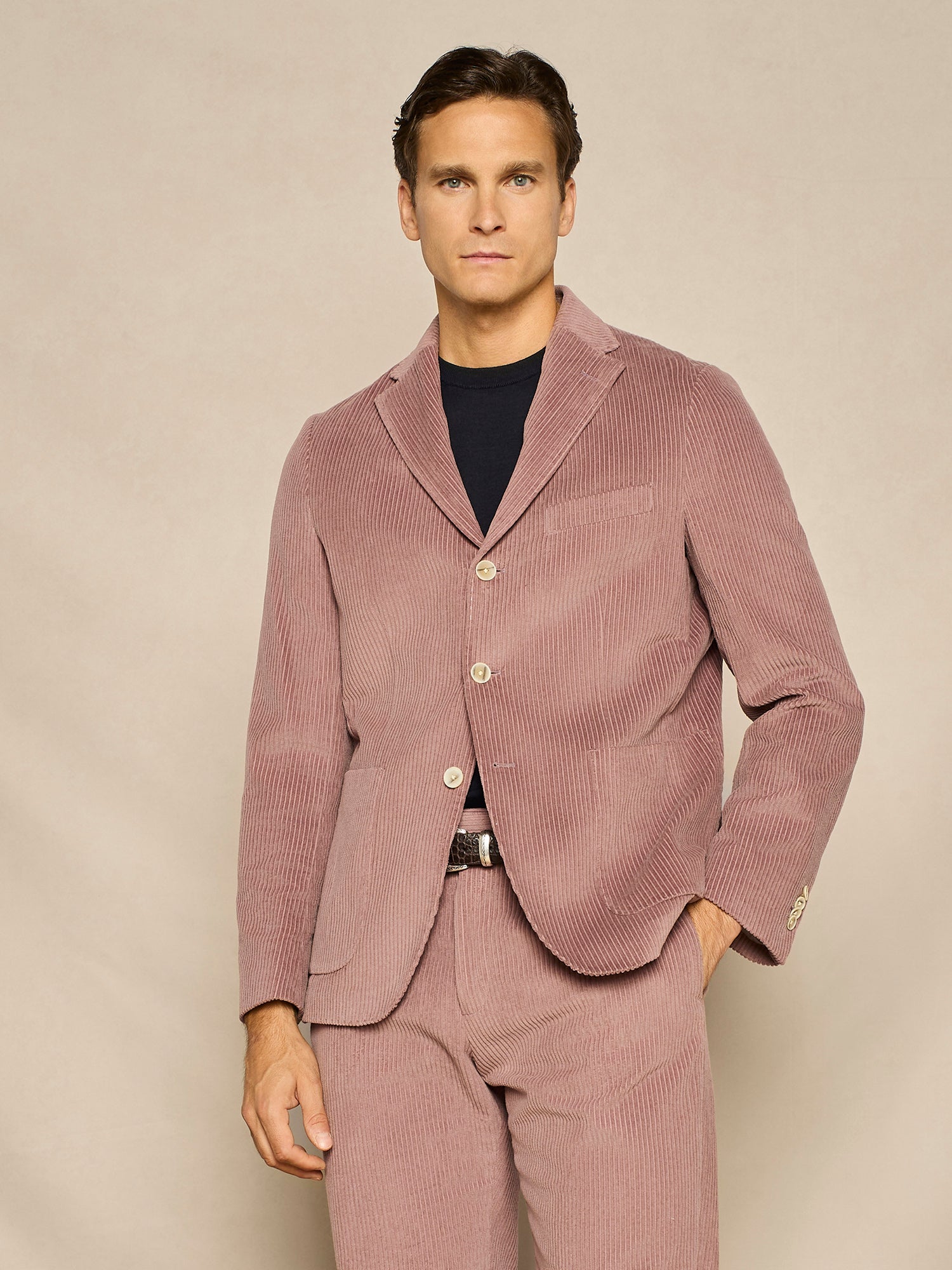 MAUVE CORDUROY THREE BUTTONS UNLINED JACKET
