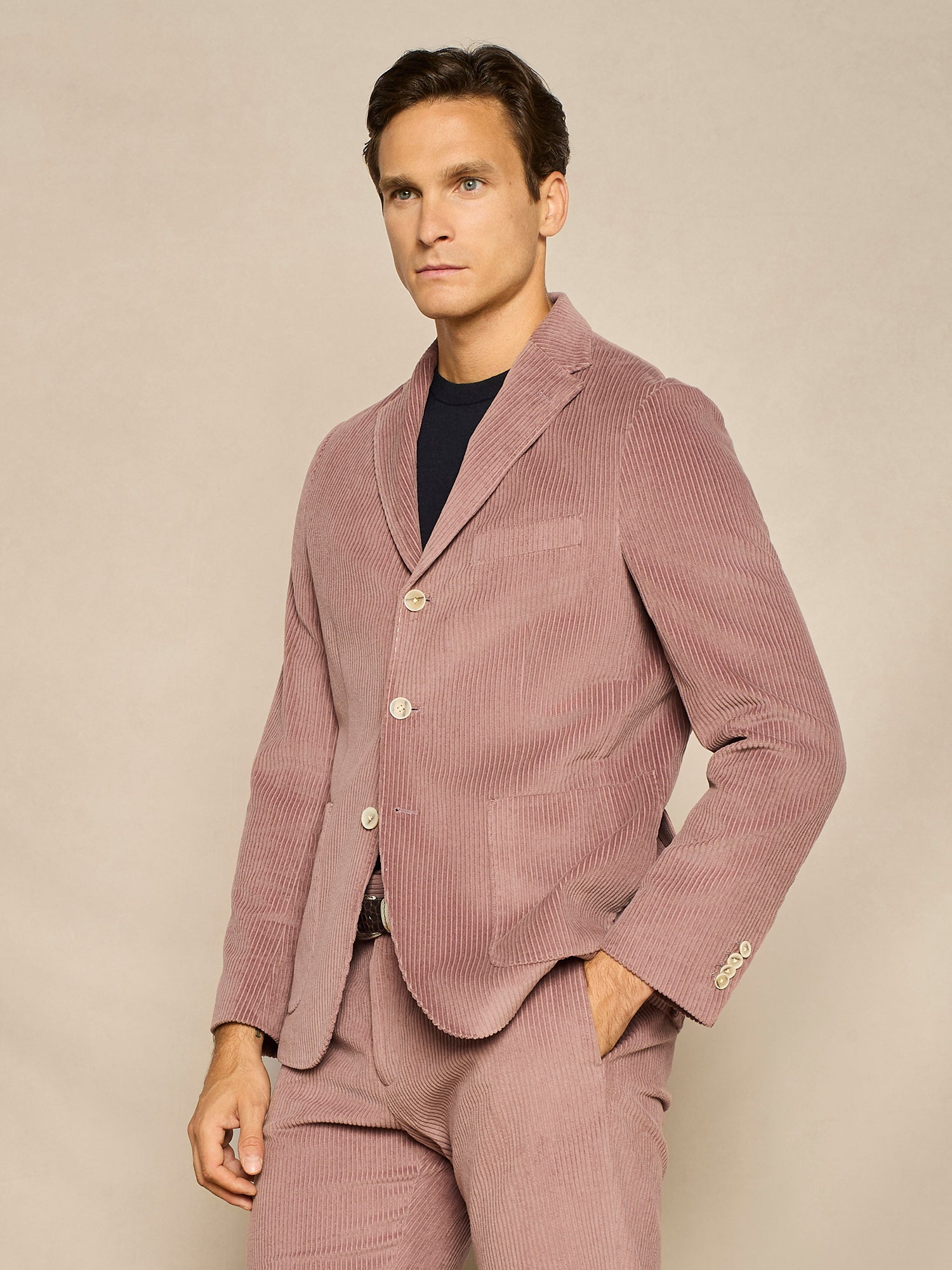 MAUVE CORDUROY THREE BUTTONS UNLINED JACKET