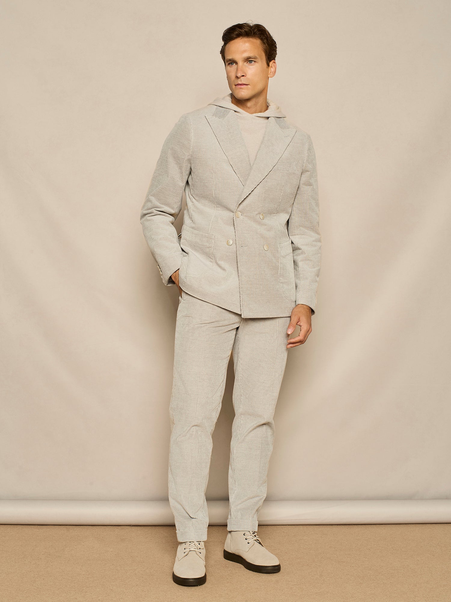 LIGHT GREY VANISE' CORUDROY ONE AND HALF BREASTED JACKET