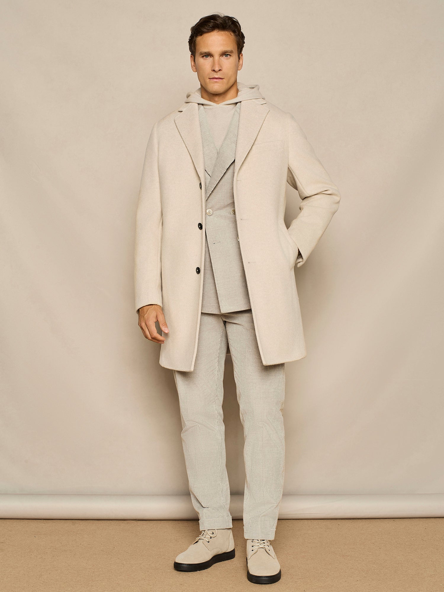 LIGHT GREY VANISE' CORUDROY ONE AND HALF BREASTED JACKET