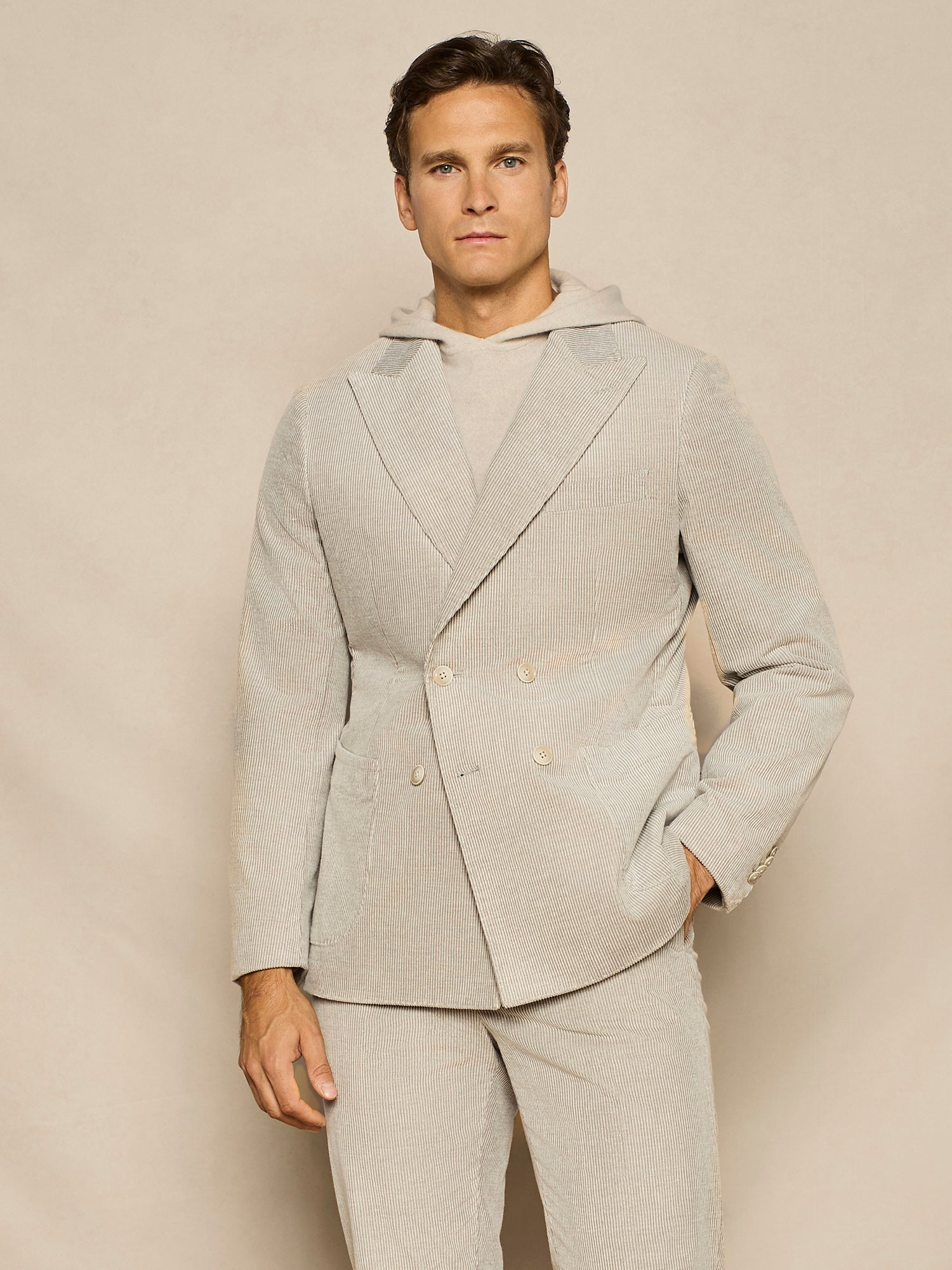 LIGHT GREY VANISE' CORUDROY ONE AND HALF BREASTED JACKET