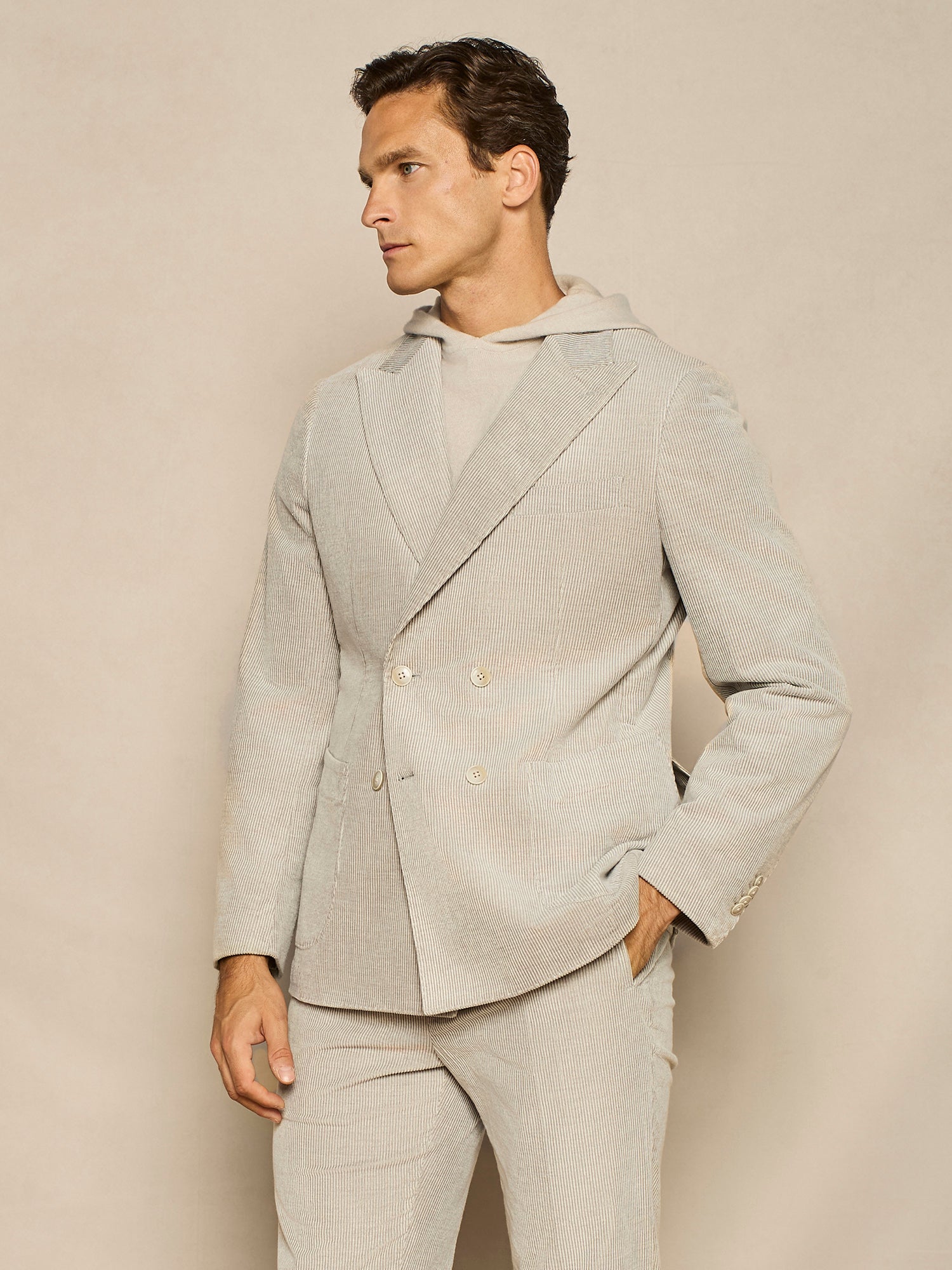 LIGHT GREY VANISE' CORUDROY ONE AND HALF BREASTED JACKET