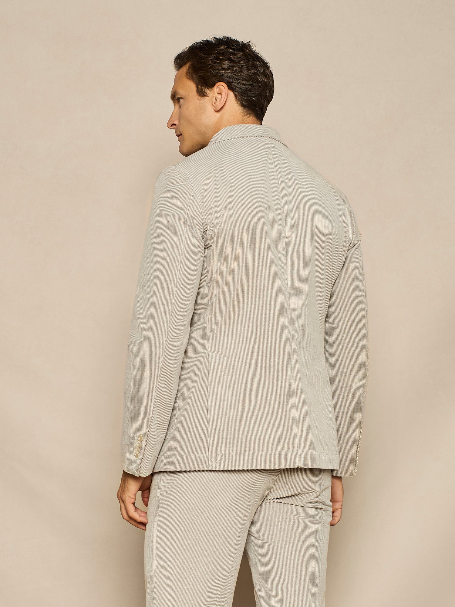 LIGHT GREY VANISE' CORUDROY ONE AND HALF BREASTED JACKET