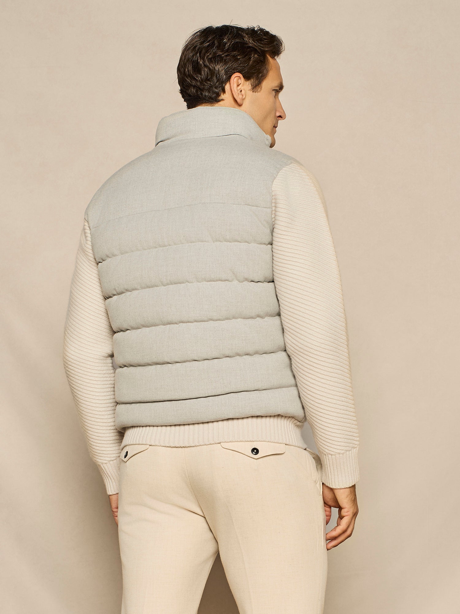 LIGHT GREY FLANNEL OVERJACKET WITH KNITTED SLEEVES