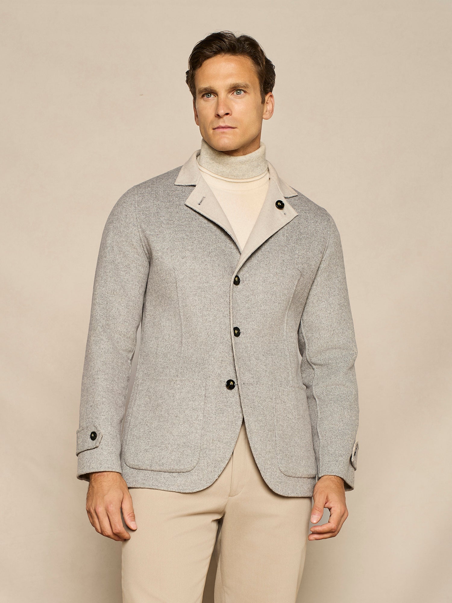 GREY HERRINGBONE REVERSIBLE OVERJACKET