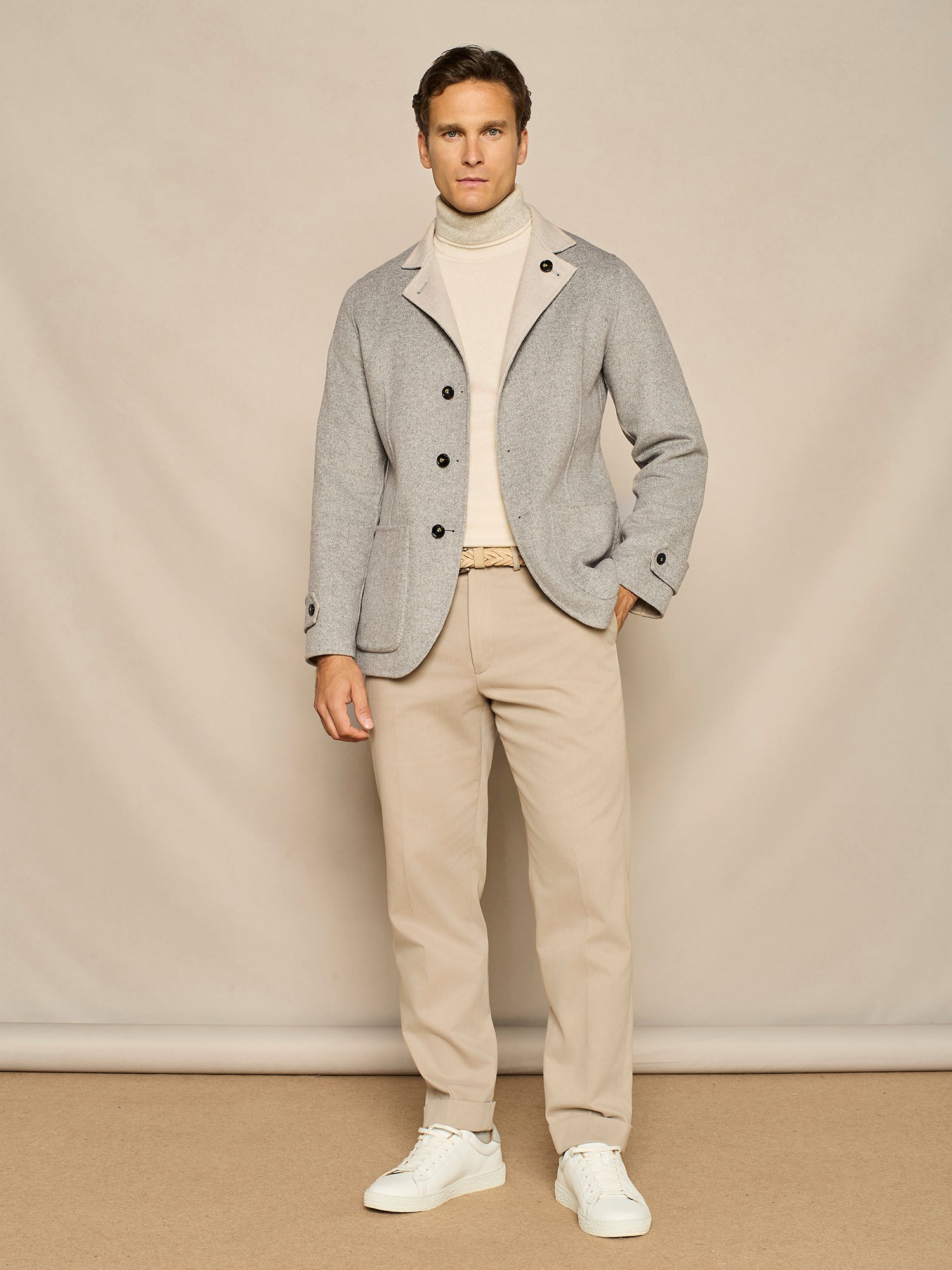 GREY HERRINGBONE REVERSIBLE OVERJACKET