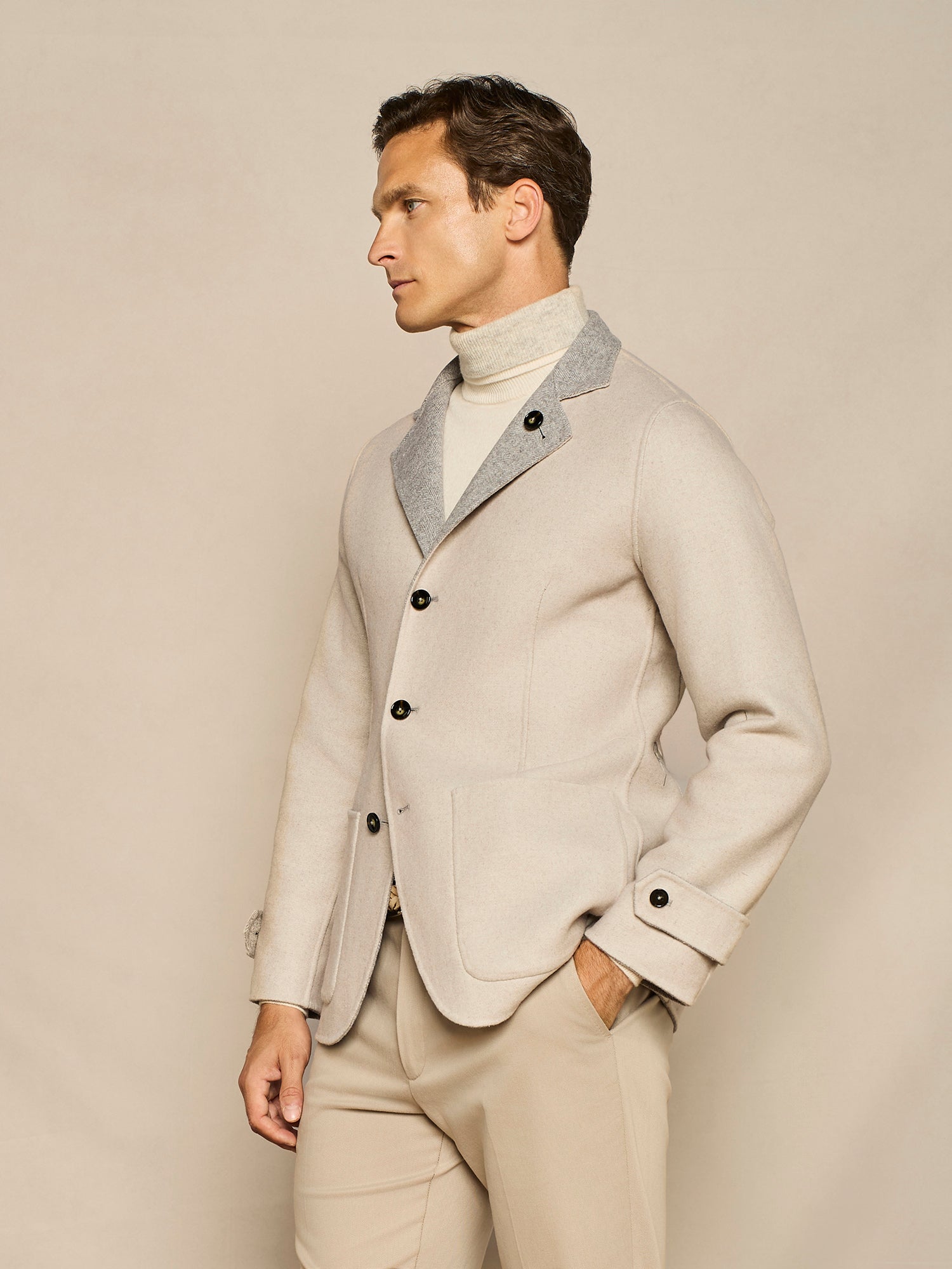 GREY HERRINGBONE REVERSIBLE OVERJACKET