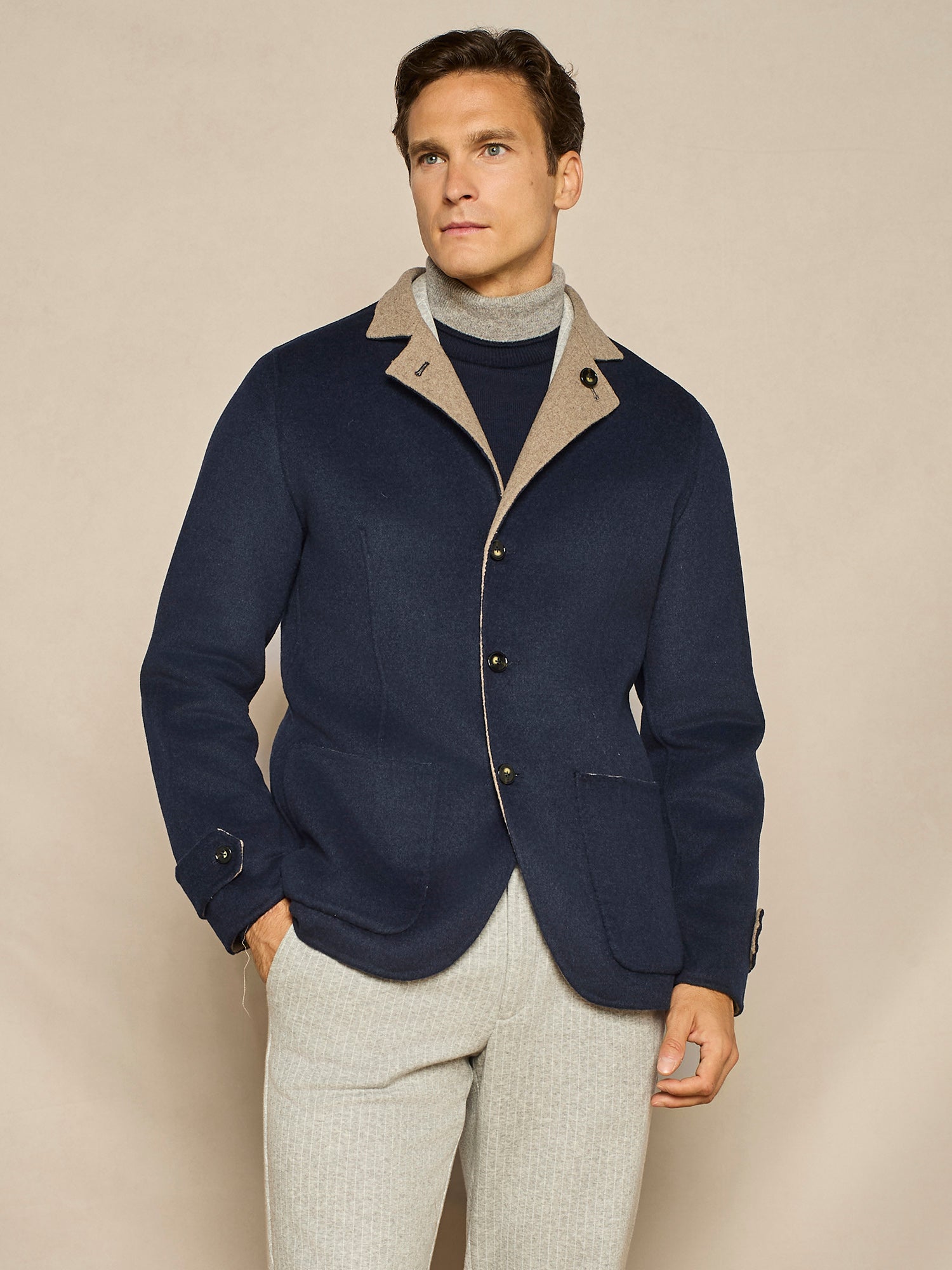 BLUE HERRINGBONE REVERSIBLE OVERJACKET