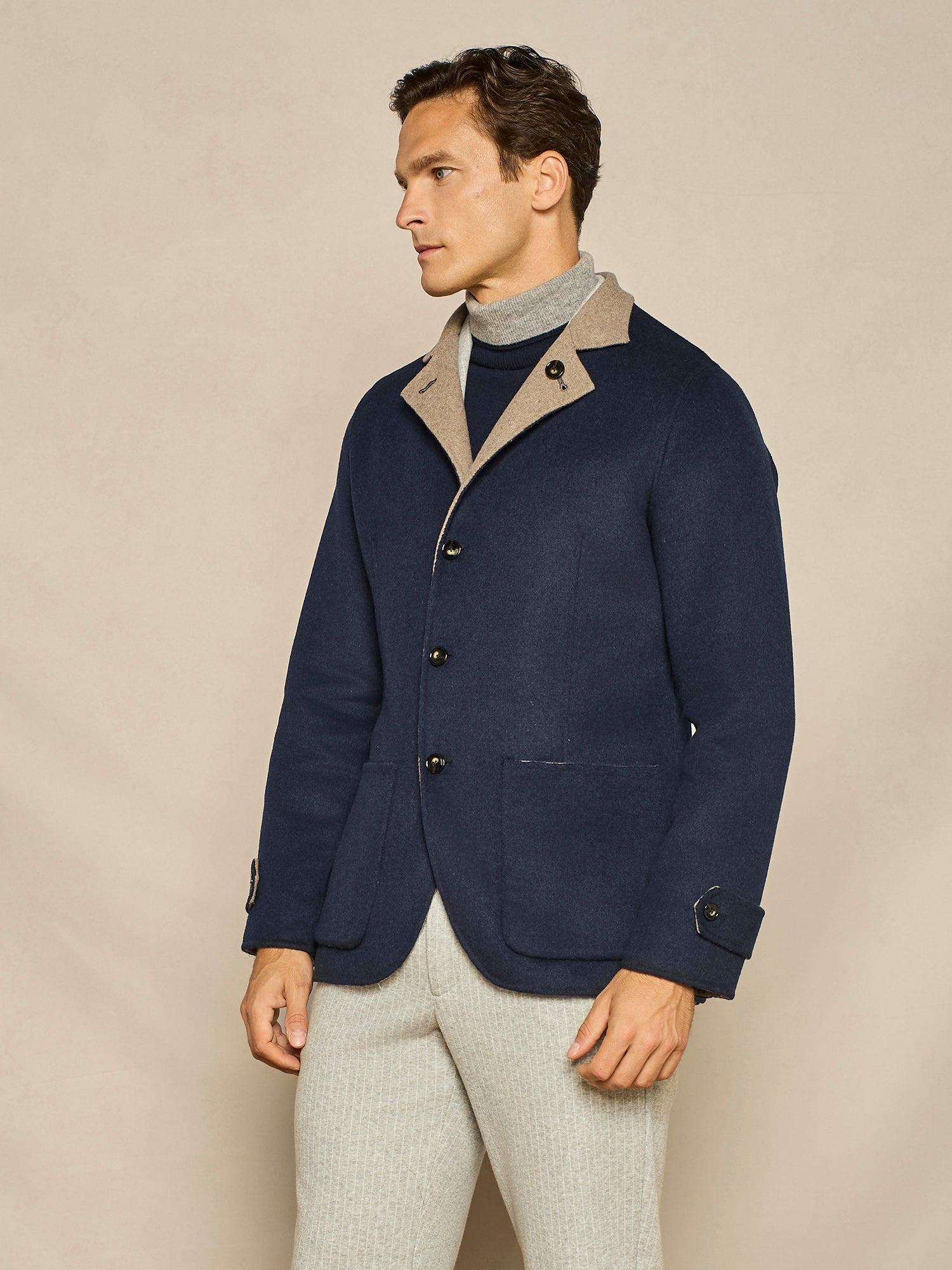 BLUE HERRINGBONE REVERSIBLE OVERJACKET