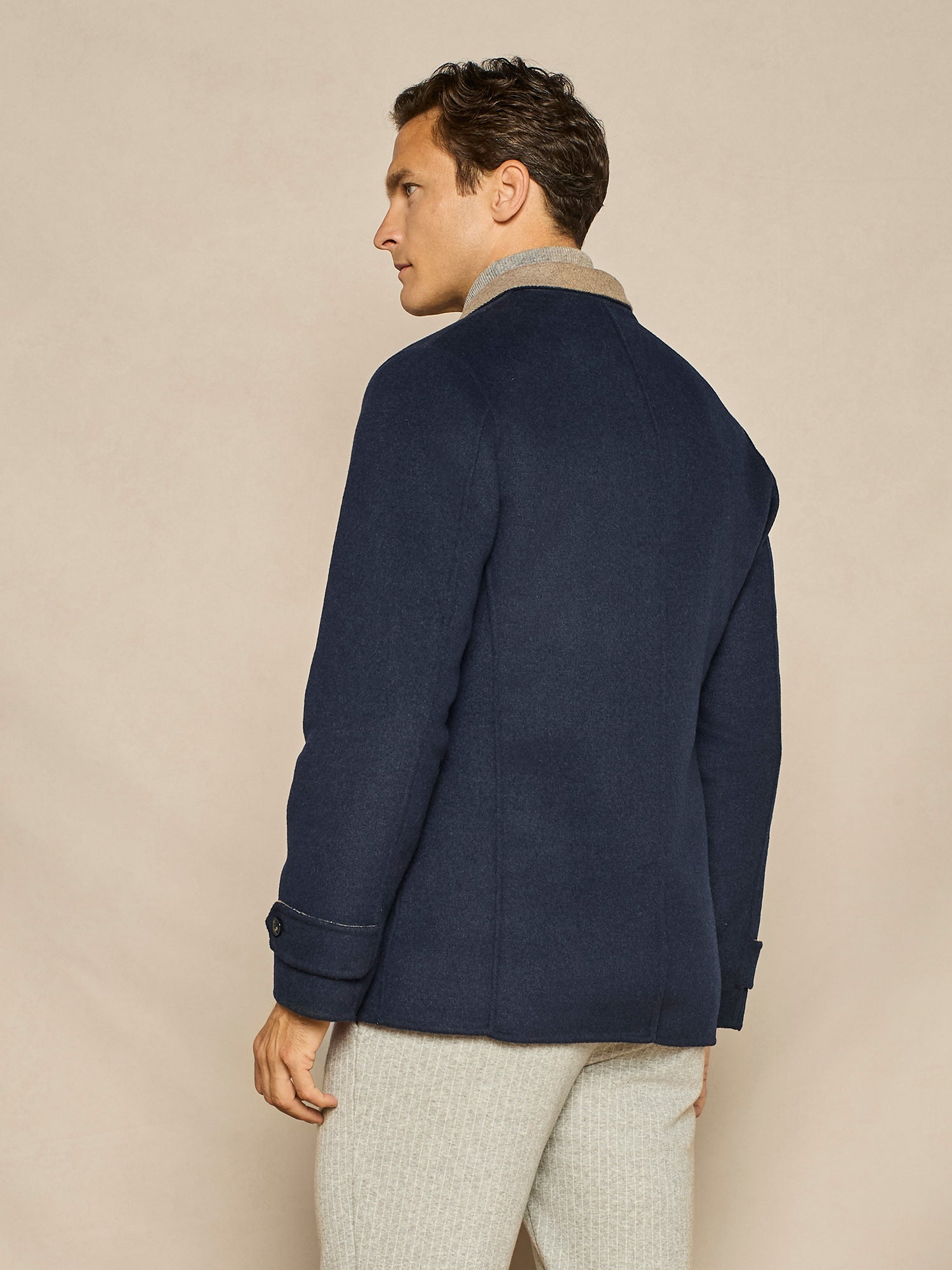 BLUE HERRINGBONE REVERSIBLE OVERJACKET