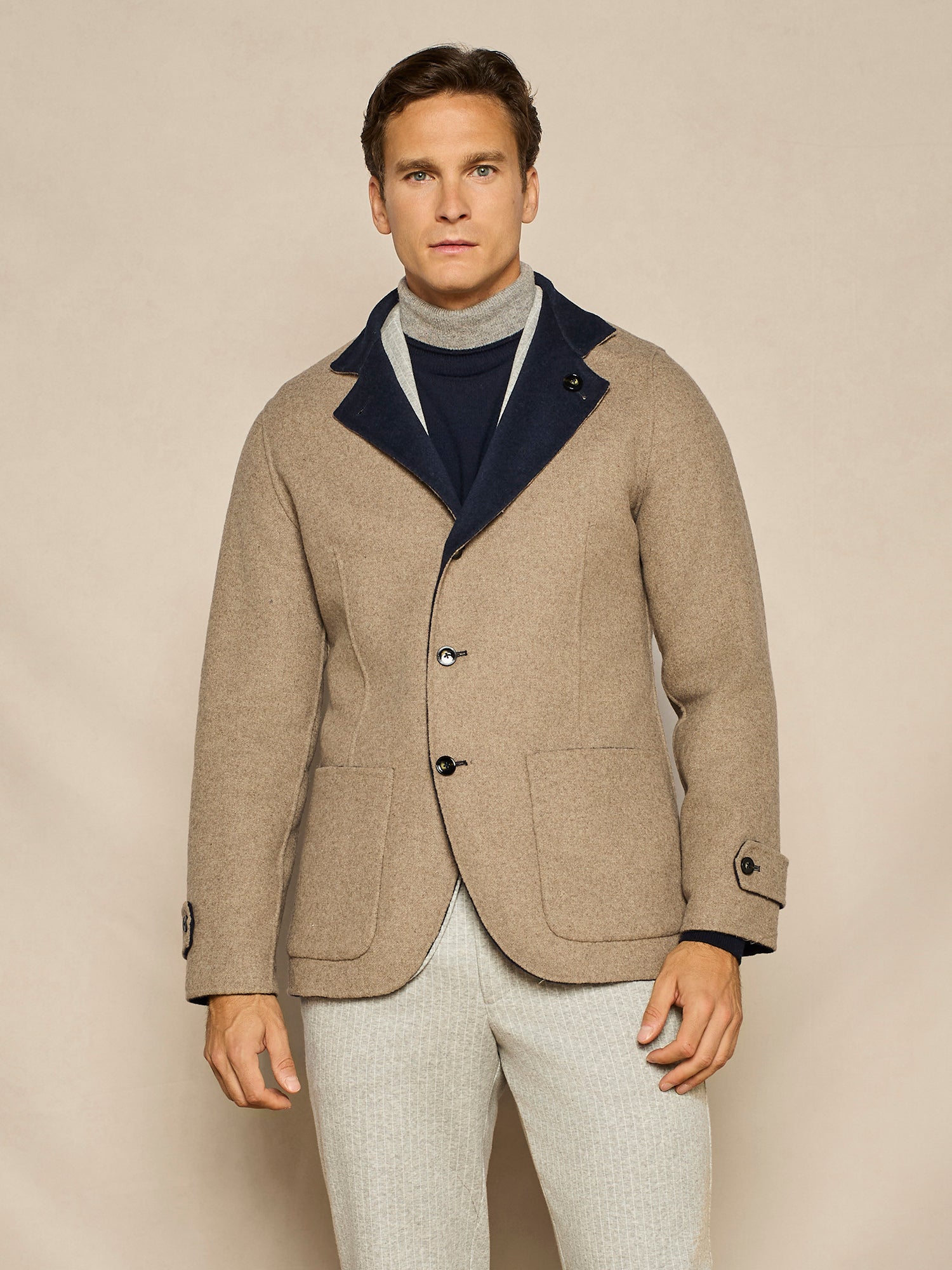 BLUE HERRINGBONE REVERSIBLE OVERJACKET