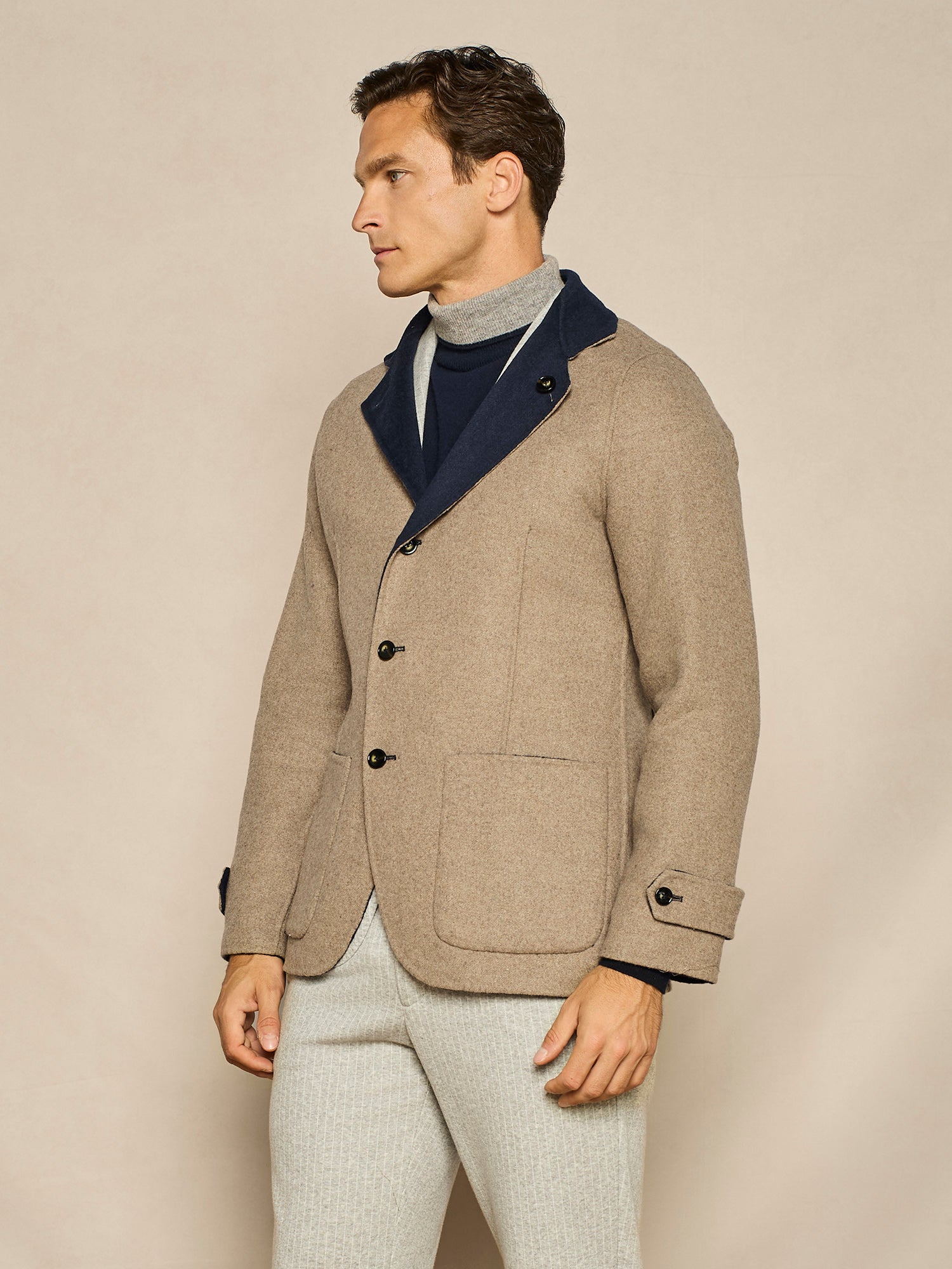 BLUE HERRINGBONE REVERSIBLE OVERJACKET