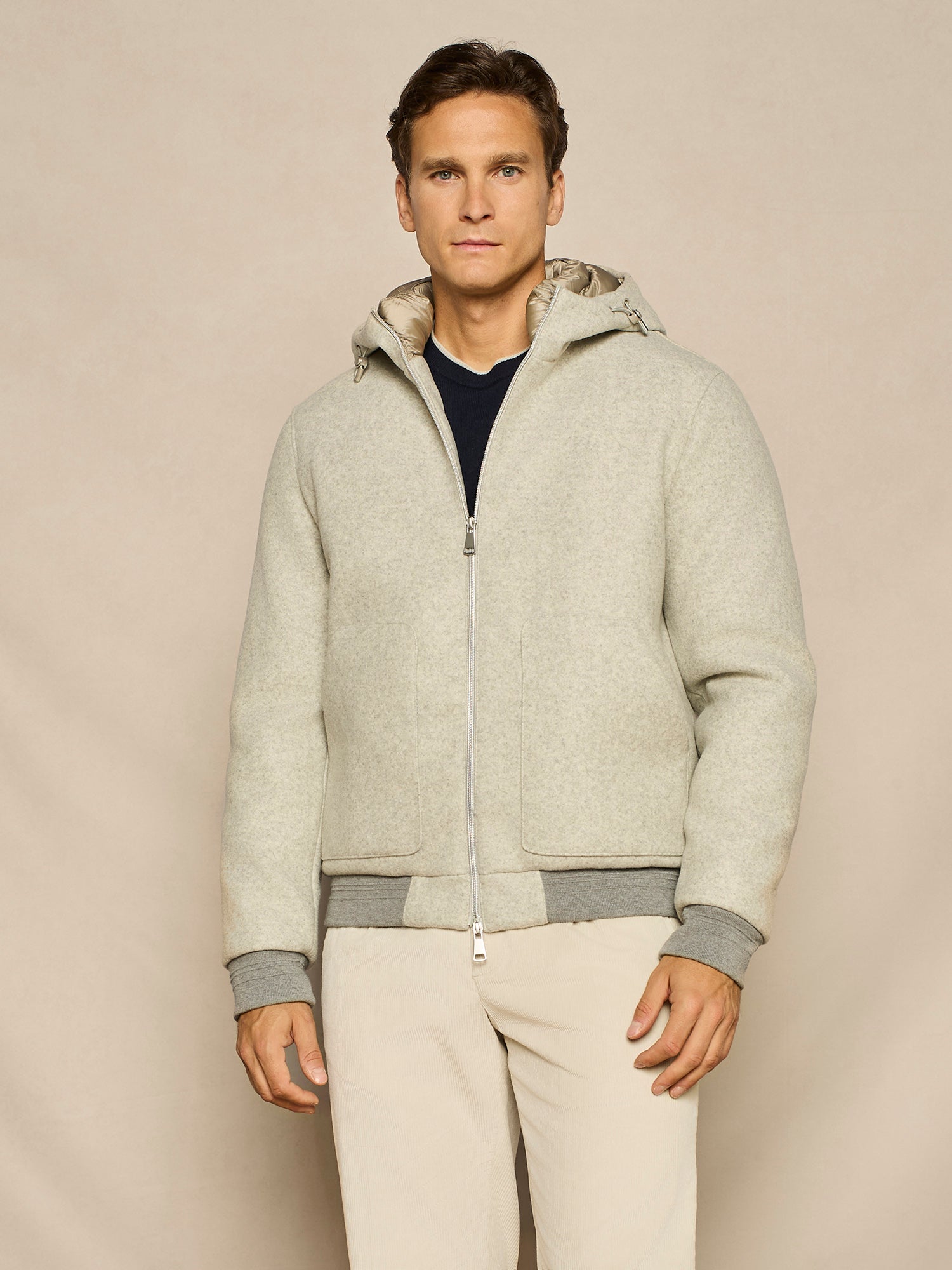 LIGHT GREY WOVEN HOODED JACKET