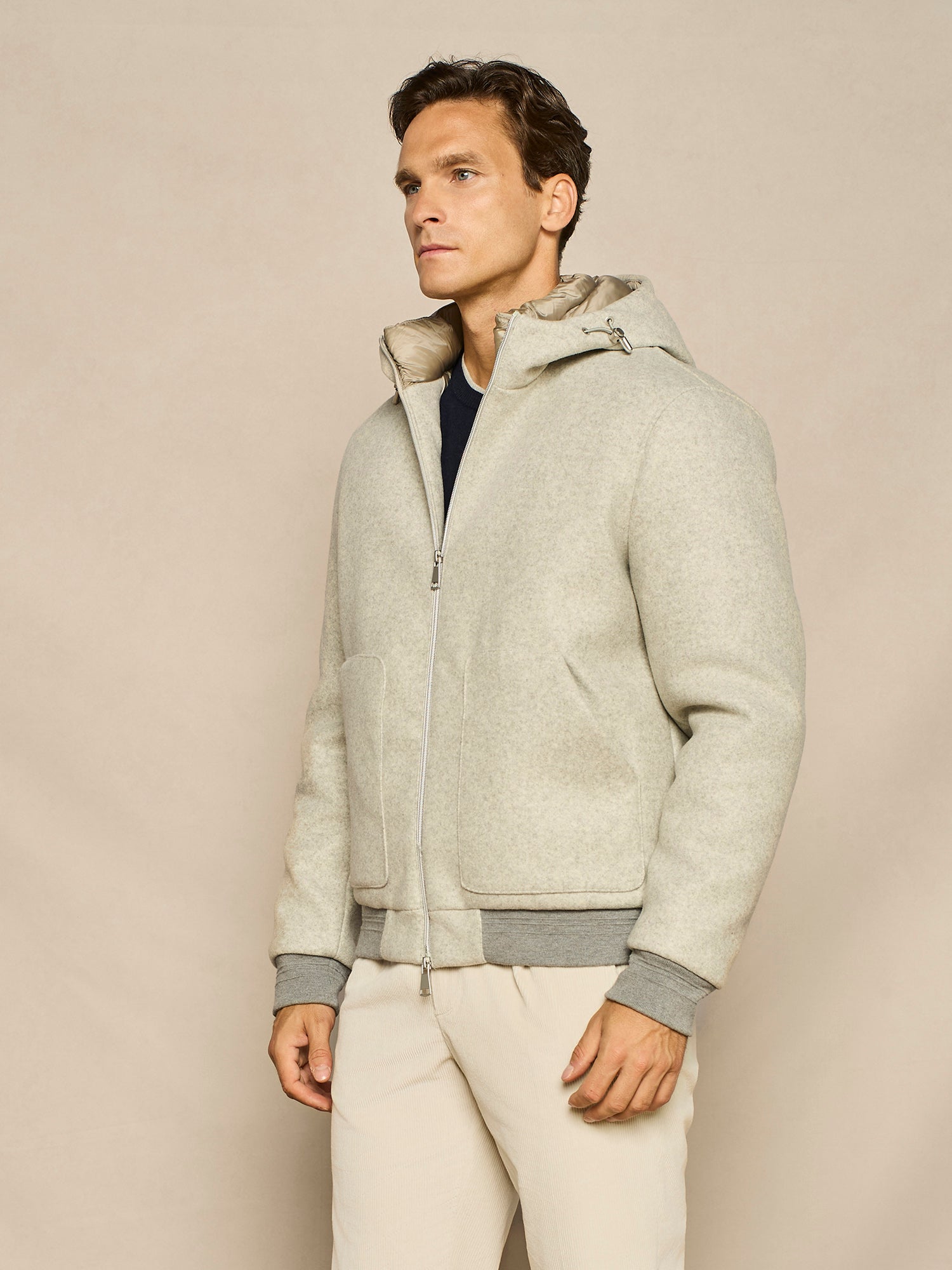 LIGHT GREY WOVEN HOODED JACKET