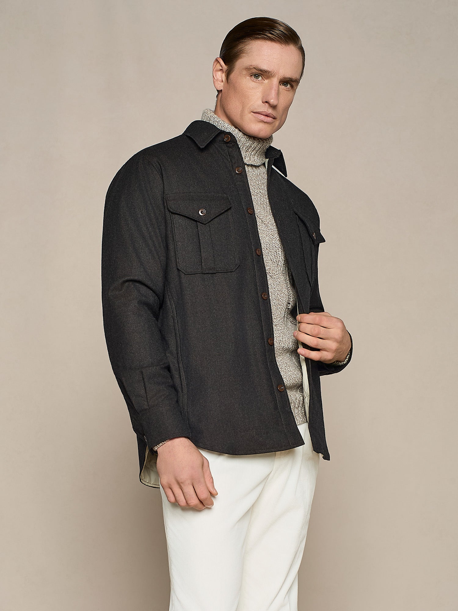 OVERSHIRT IMBOTTITA IN FLANELLA CHOCOLATE