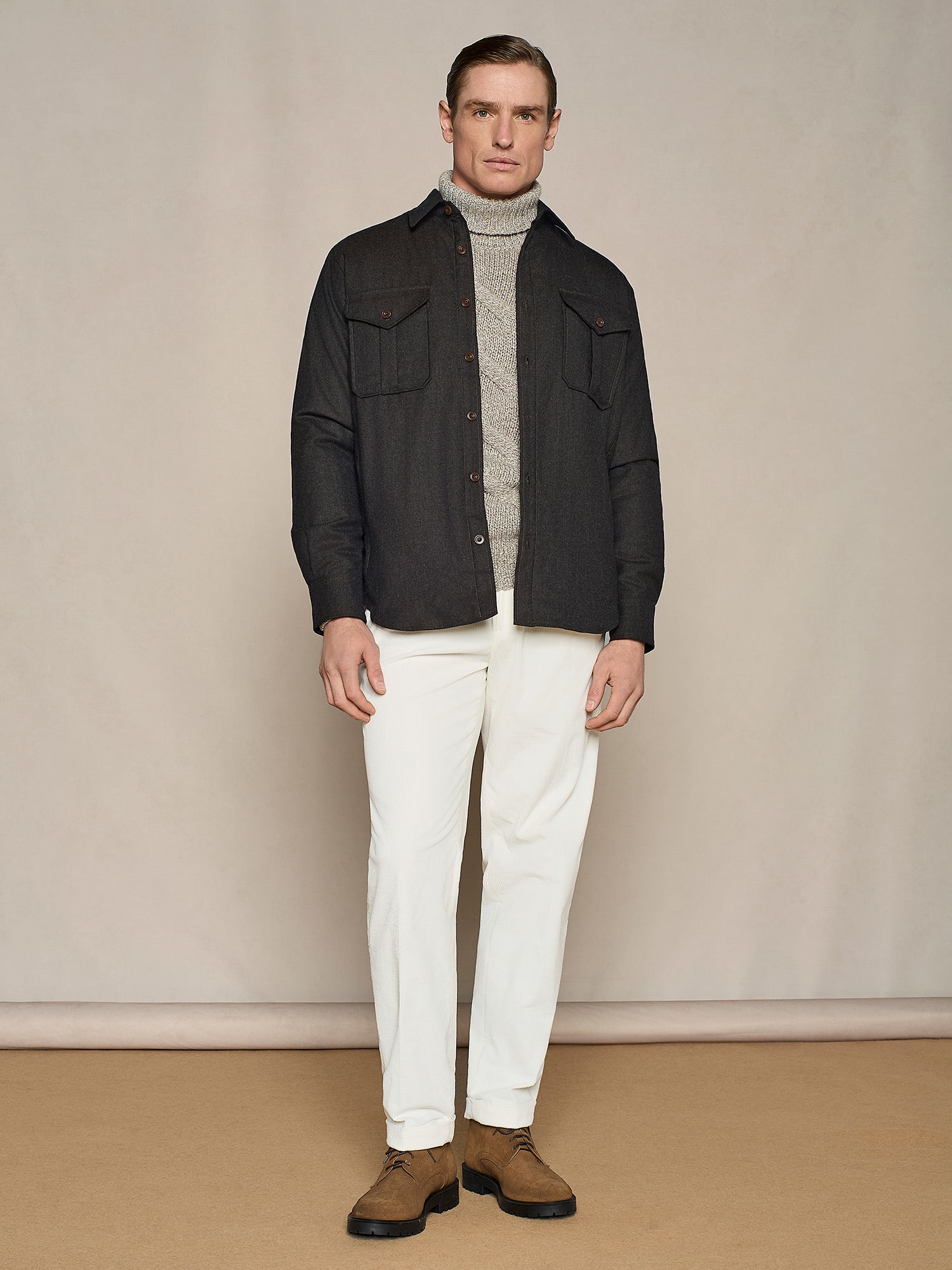 OVERSHIRT IMBOTTITA IN FLANELLA CHOCOLATE