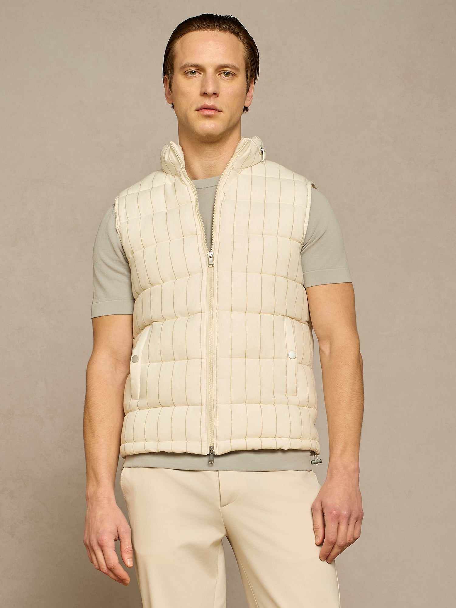 OFF WHITE PINSTRIPED LINEN PADDED VEST