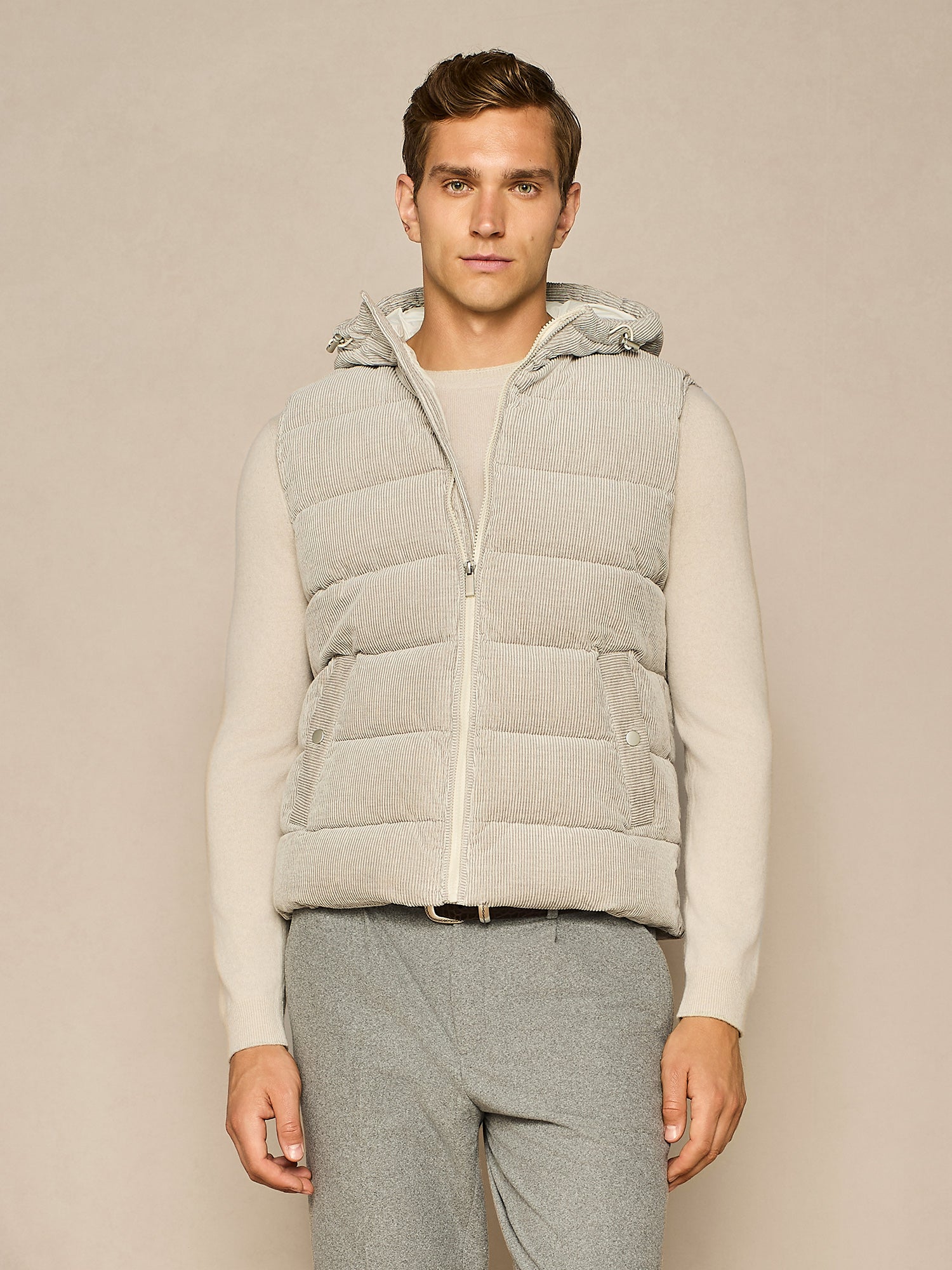 LIGHT GREY VANISE' CORDUROY PADDED VEST
