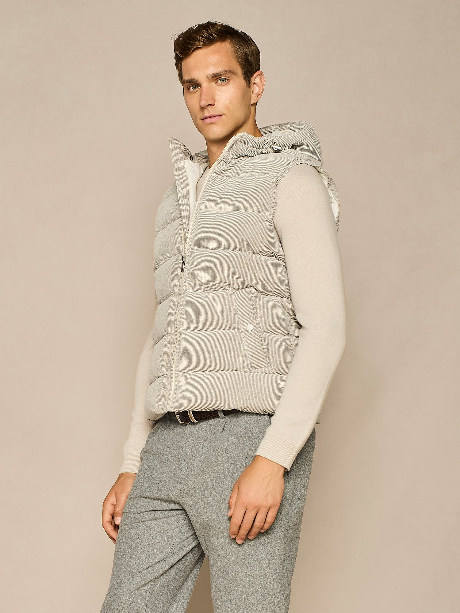 LIGHT GREY VANISE' CORDUROY PADDED VEST