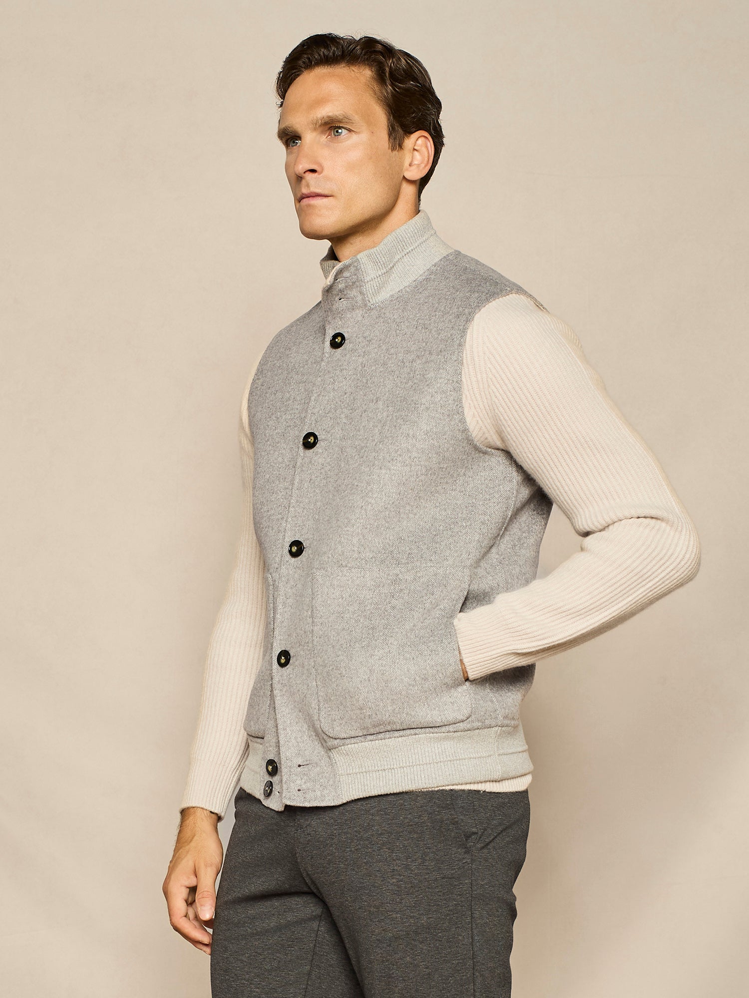GREY HERRINGBONE REVERSIBLE VEST